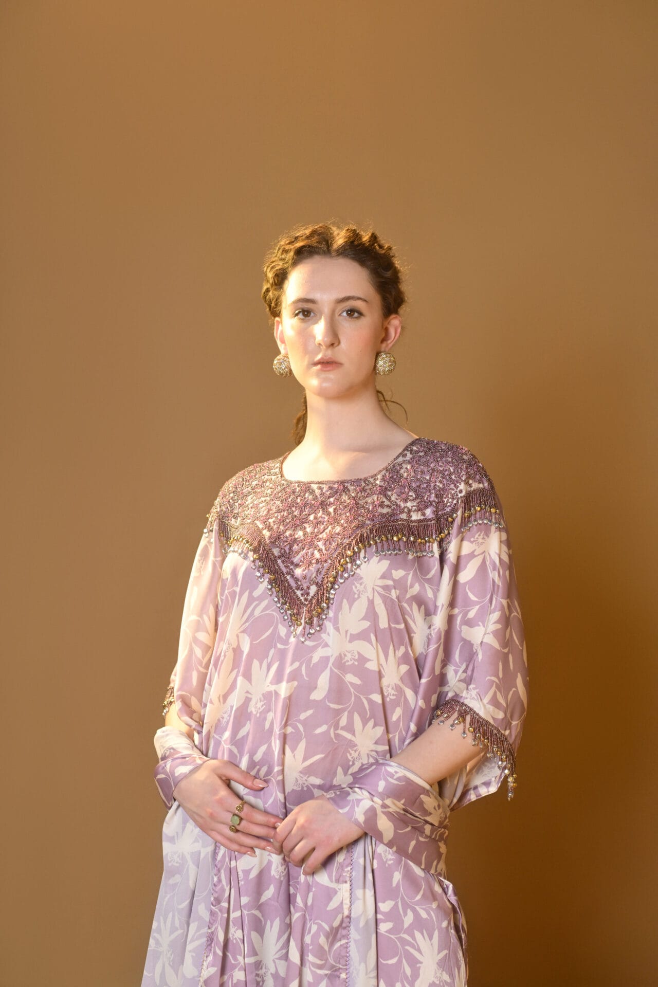 Purple Printed Hand Embroidered Kaftaan Palazzo Printed Dupatta
