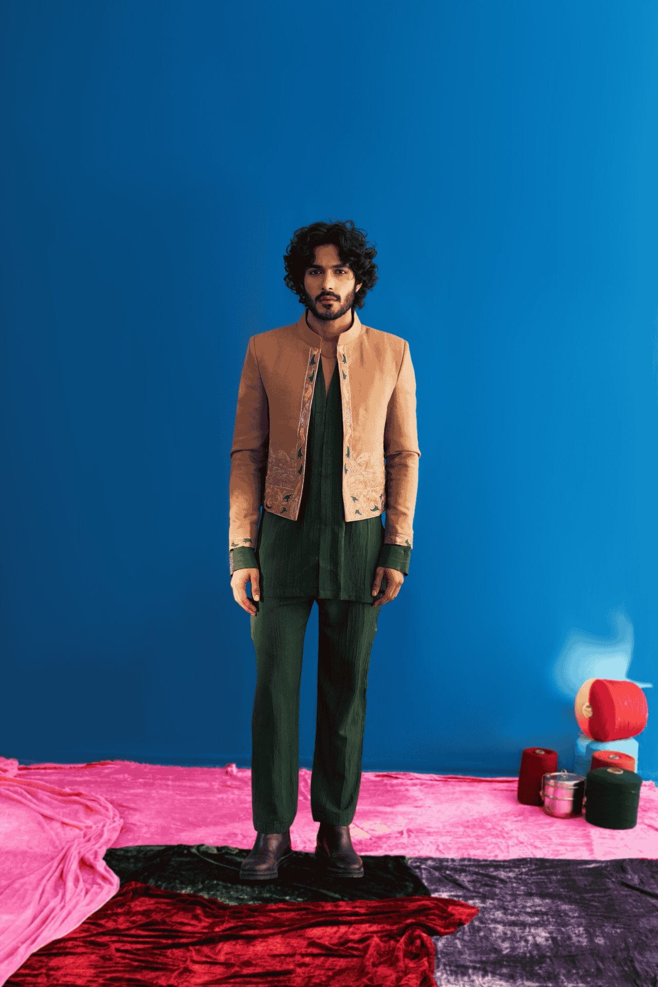 Green and Beige Kurta Pant With Jacket