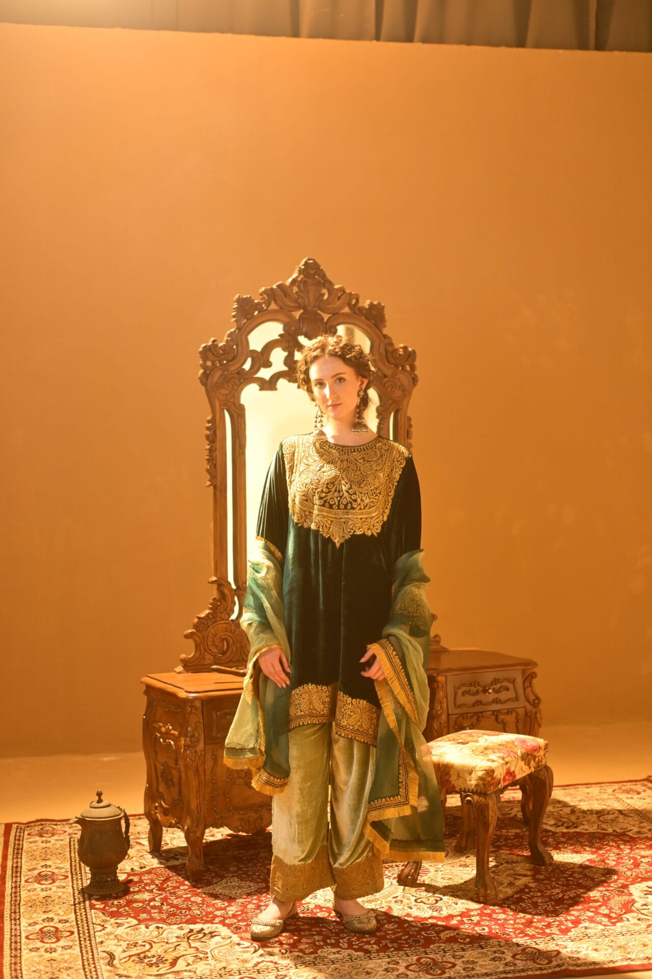 Green Tilla Embroidered Pheran Salwar Organza Dupatta