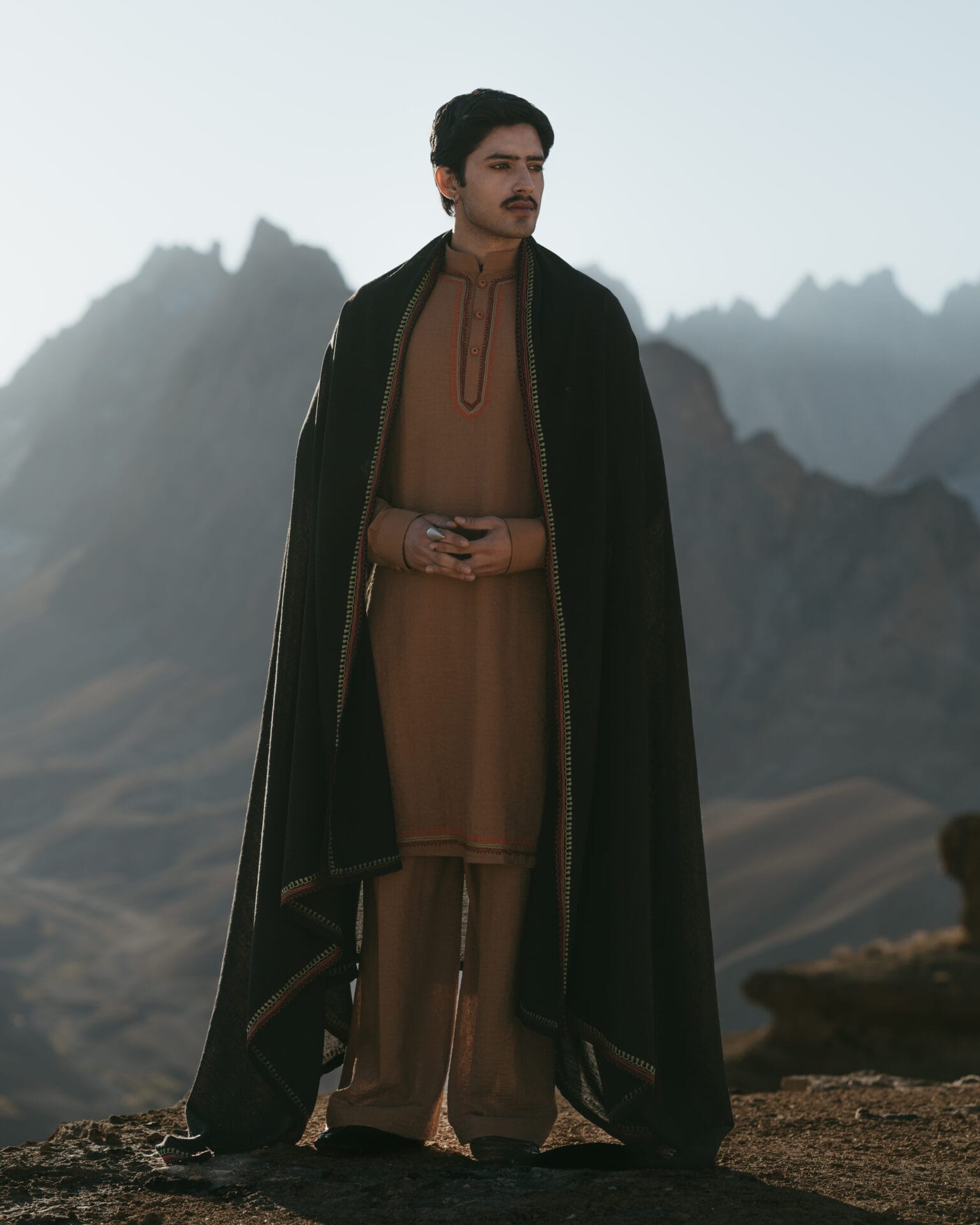 Brown Ari Embroidered Kurta Palazzo with Shawl