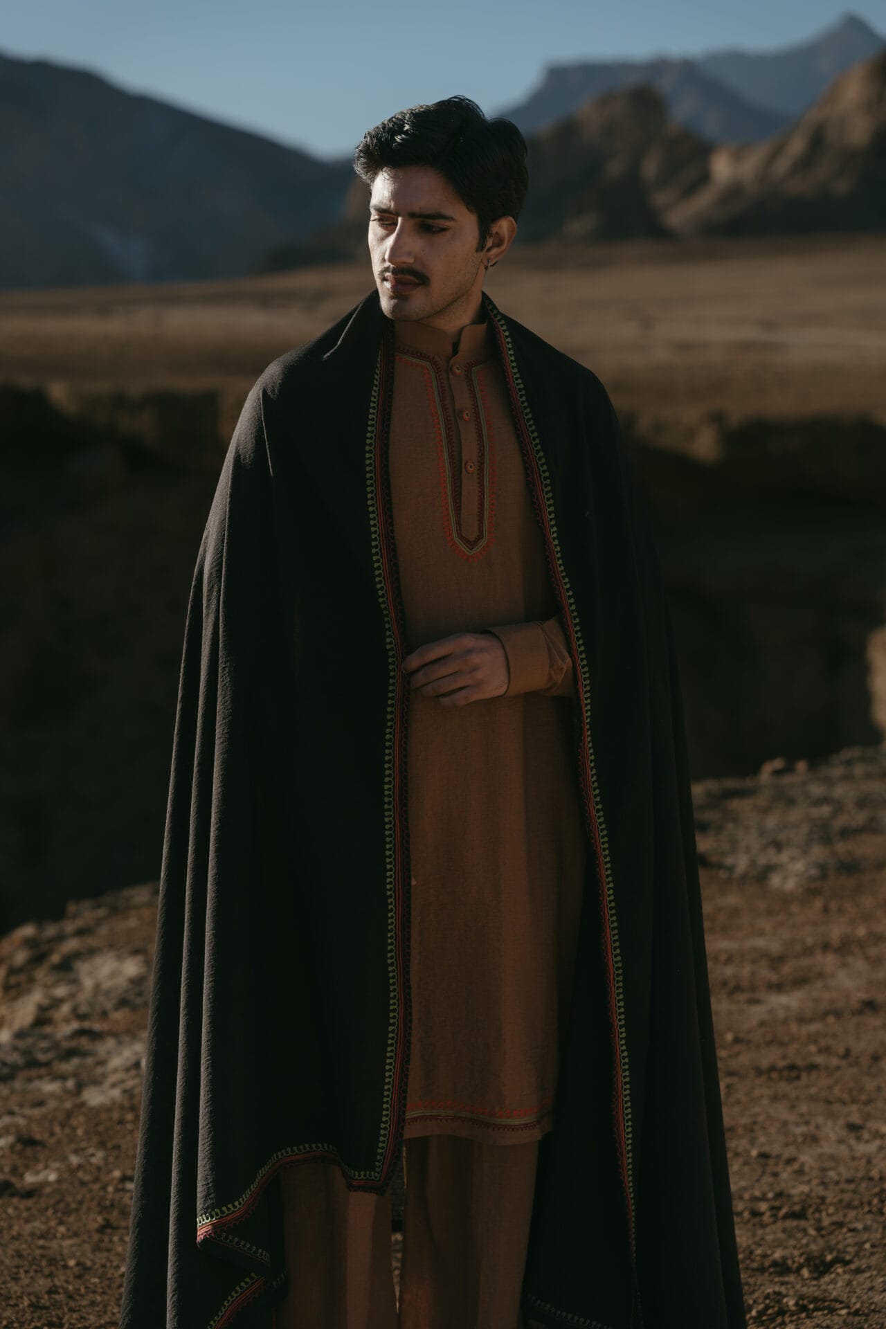 Brown Ari Embroidered Kurta Palazzo with Shawl