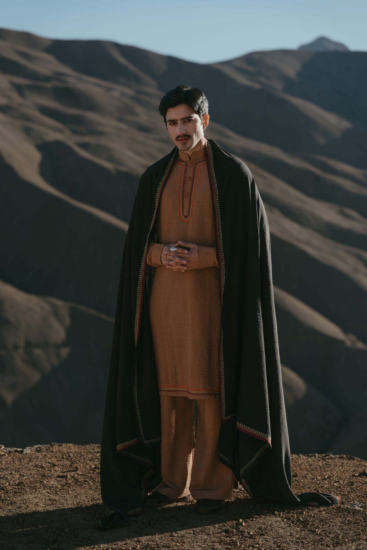 Brown Ari Embroidered Kurta Palazzo with Shawl