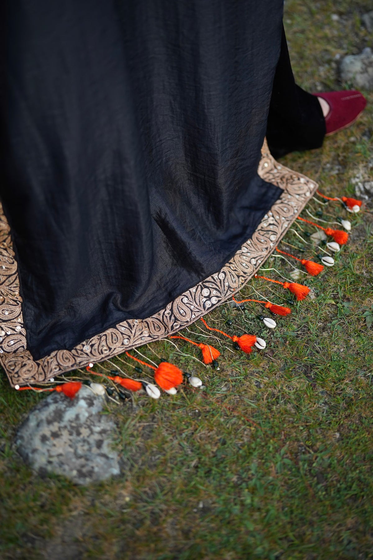 Black Embroidered High Slit Kurta Pants with Dupatta
