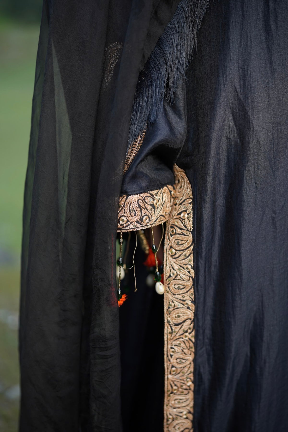 Black Embroidered High Slit Kurta Pants with Dupatta
