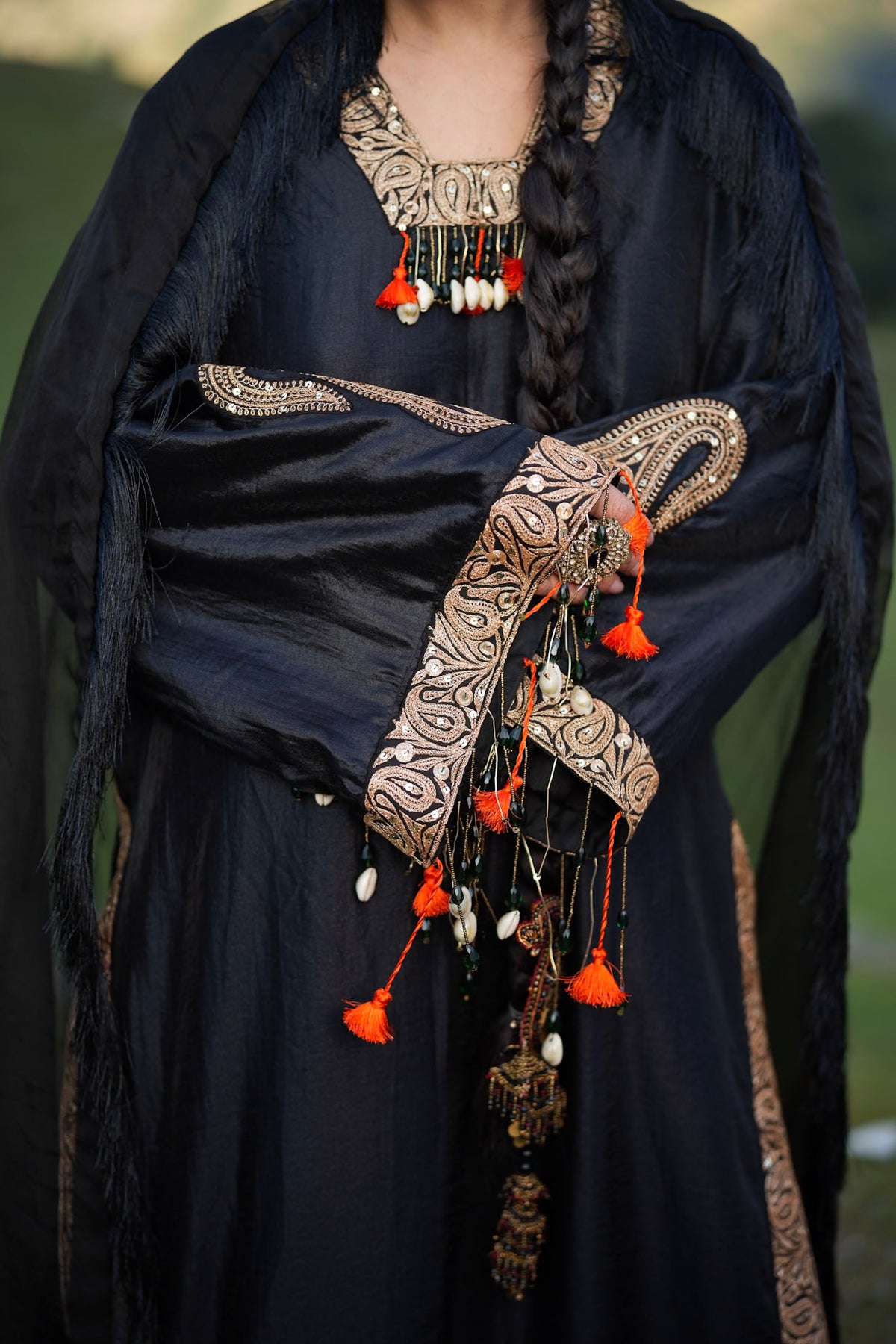 Black Embroidered High Slit Kurta Pants with Dupatta