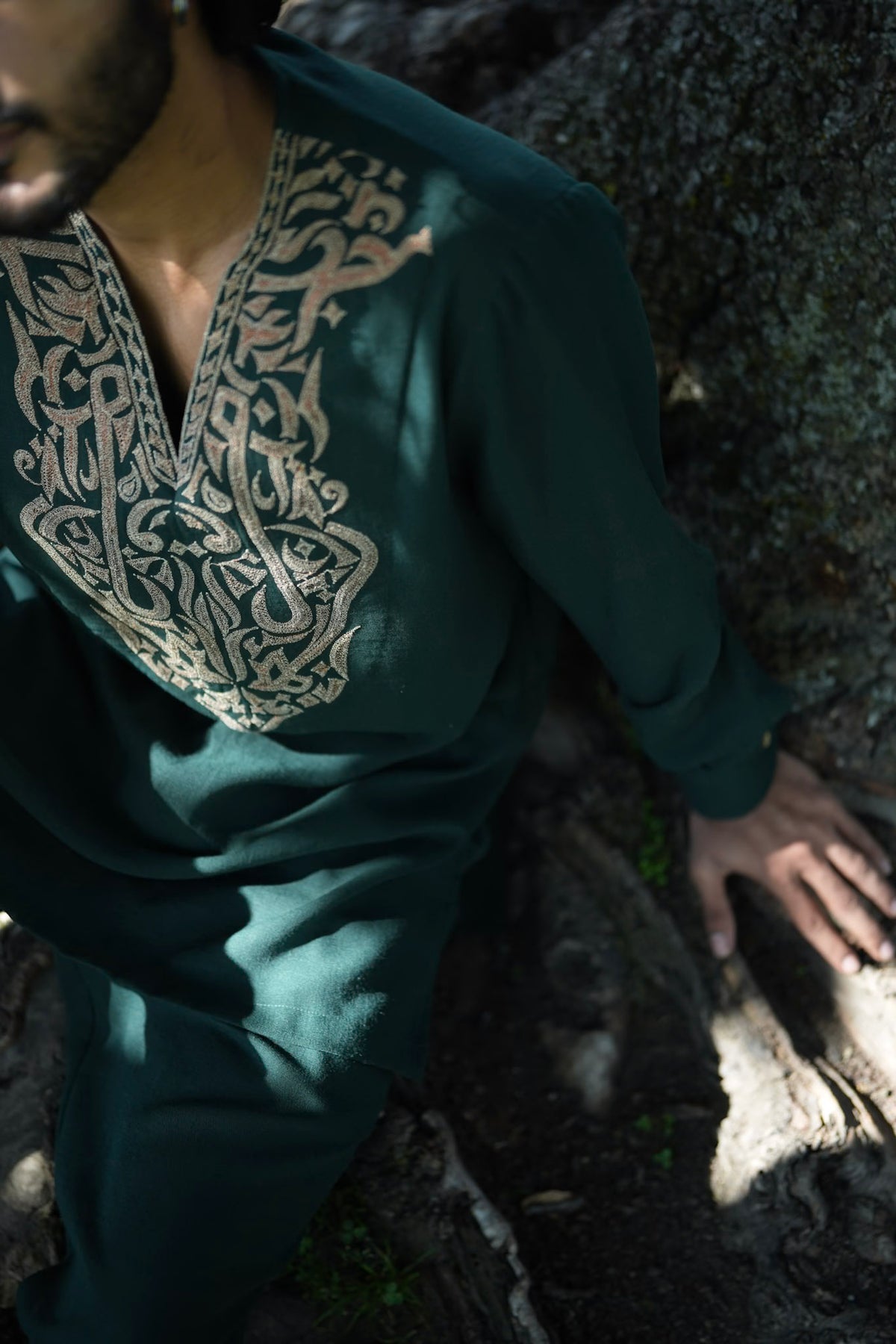 Green Antique Color Tilla Embroidered Kurta Salwar