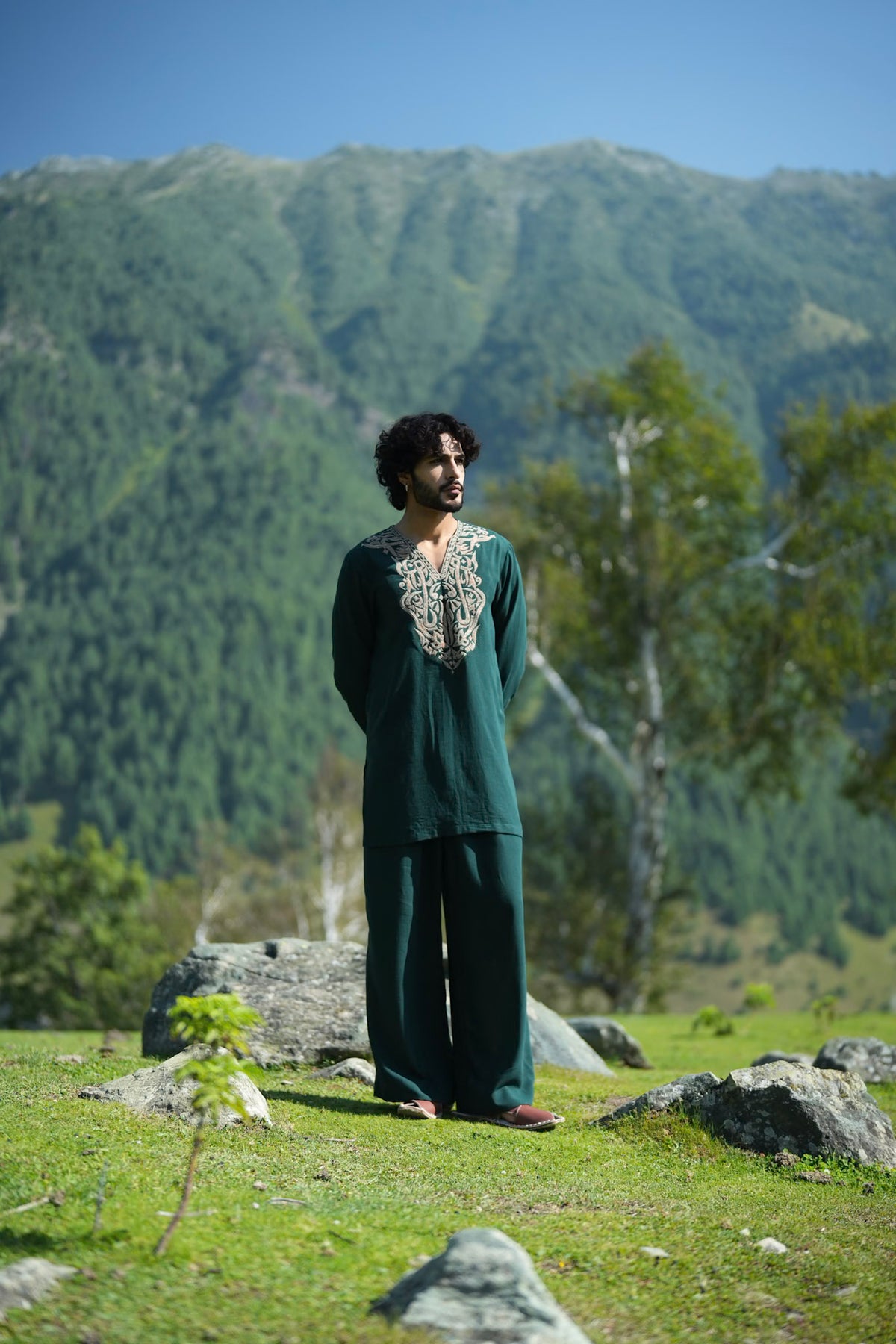Green Antique Color Tilla Embroidered Kurta Salwar