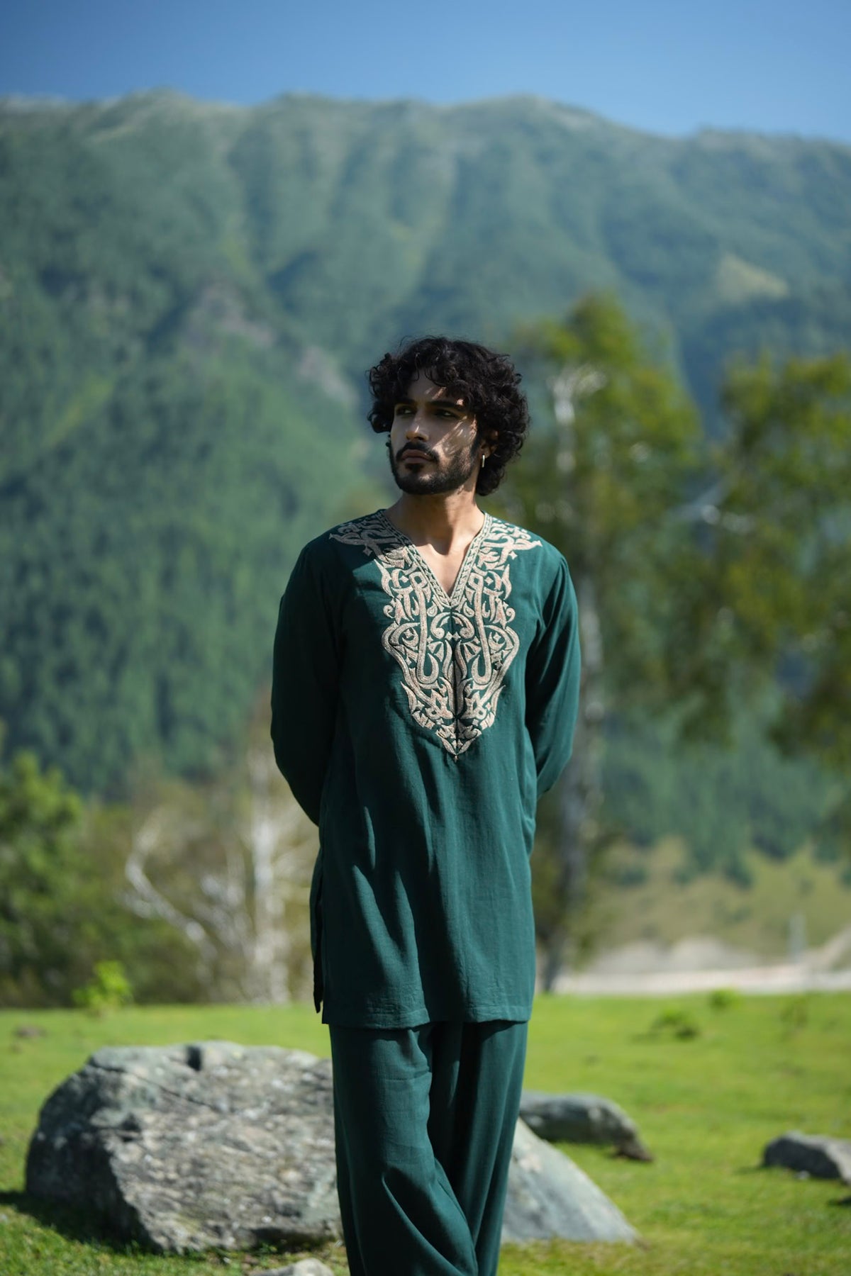 Green Antique Color Tilla Embroidered Kurta Salwar