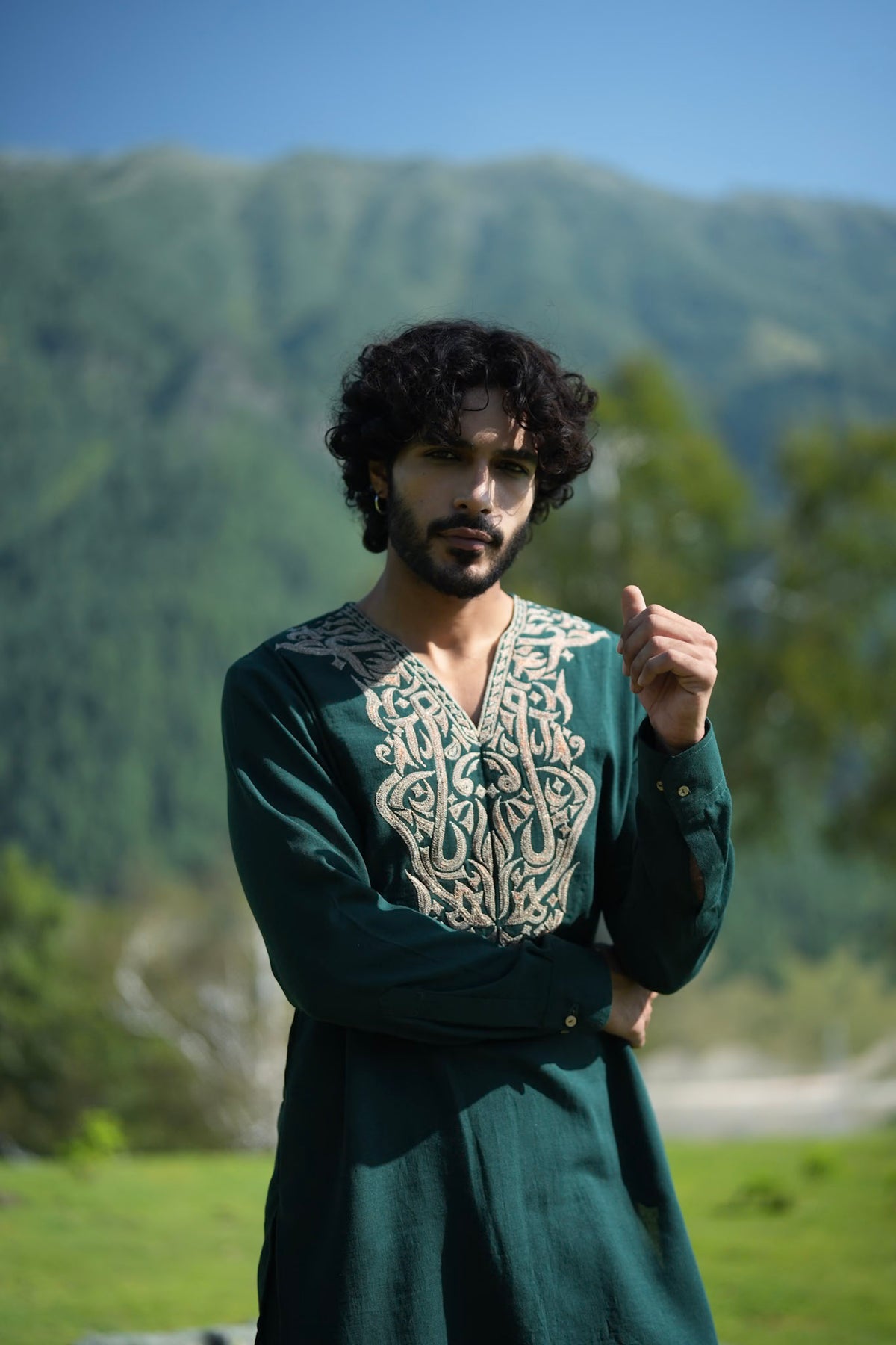 Green Antique Color Tilla Embroidered Kurta Salwar