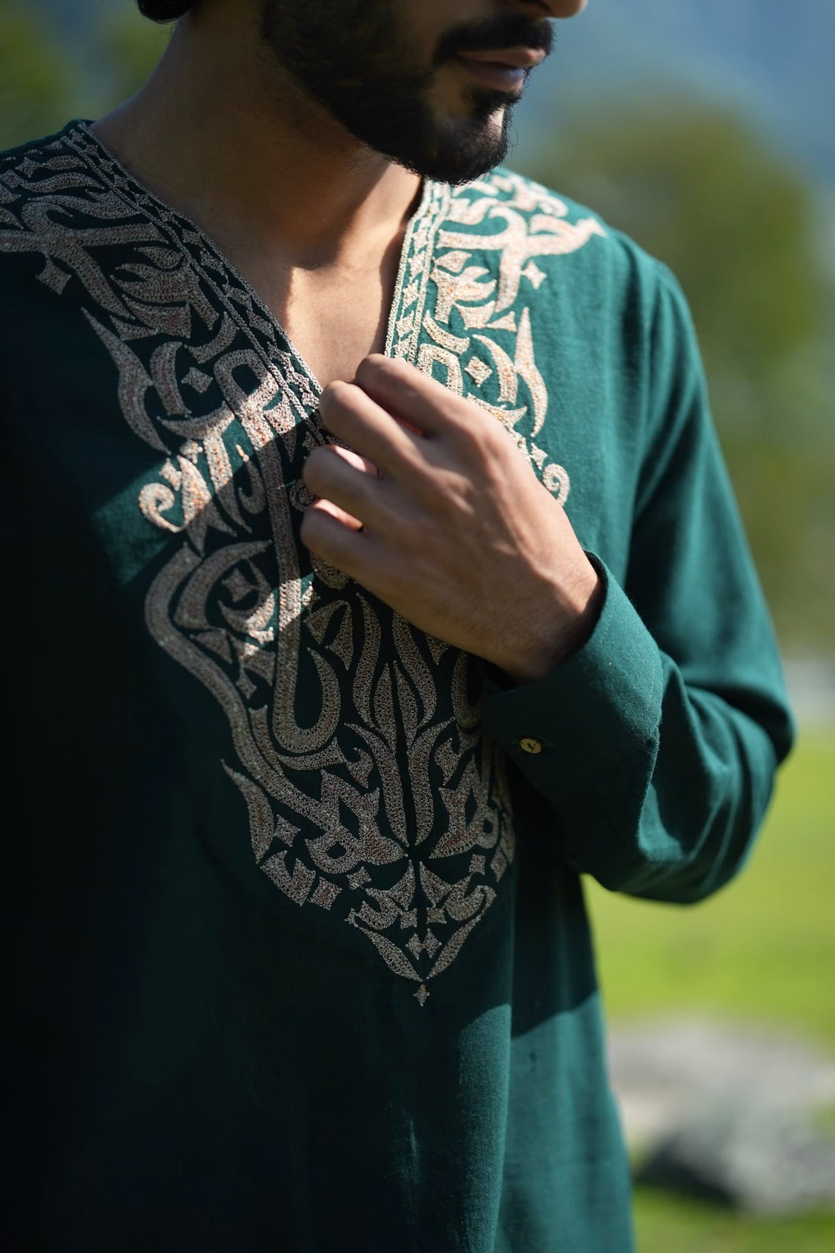 Green Antique Color Tilla Embroidered Kurta Salwar