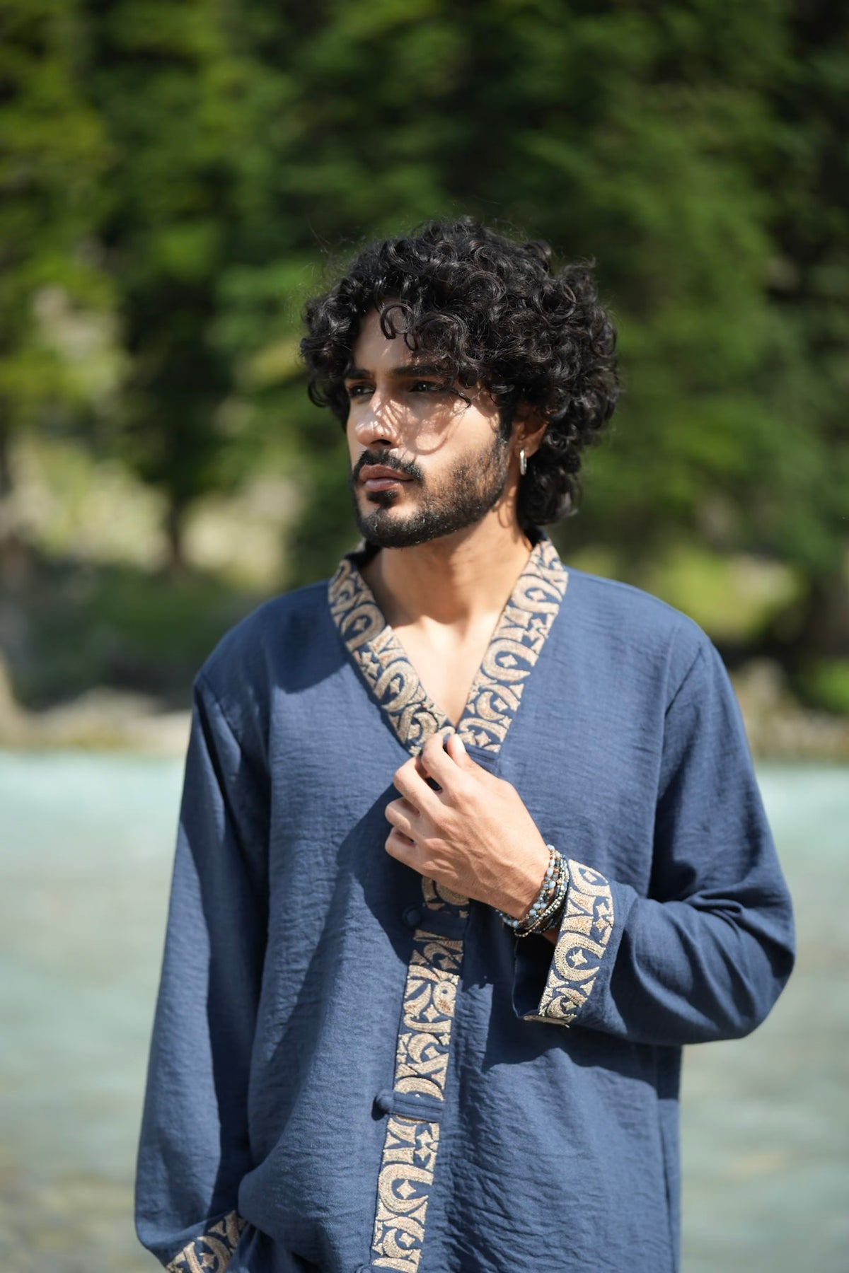 Blue Antique Color Tilla Embroidered Shirt and Pants