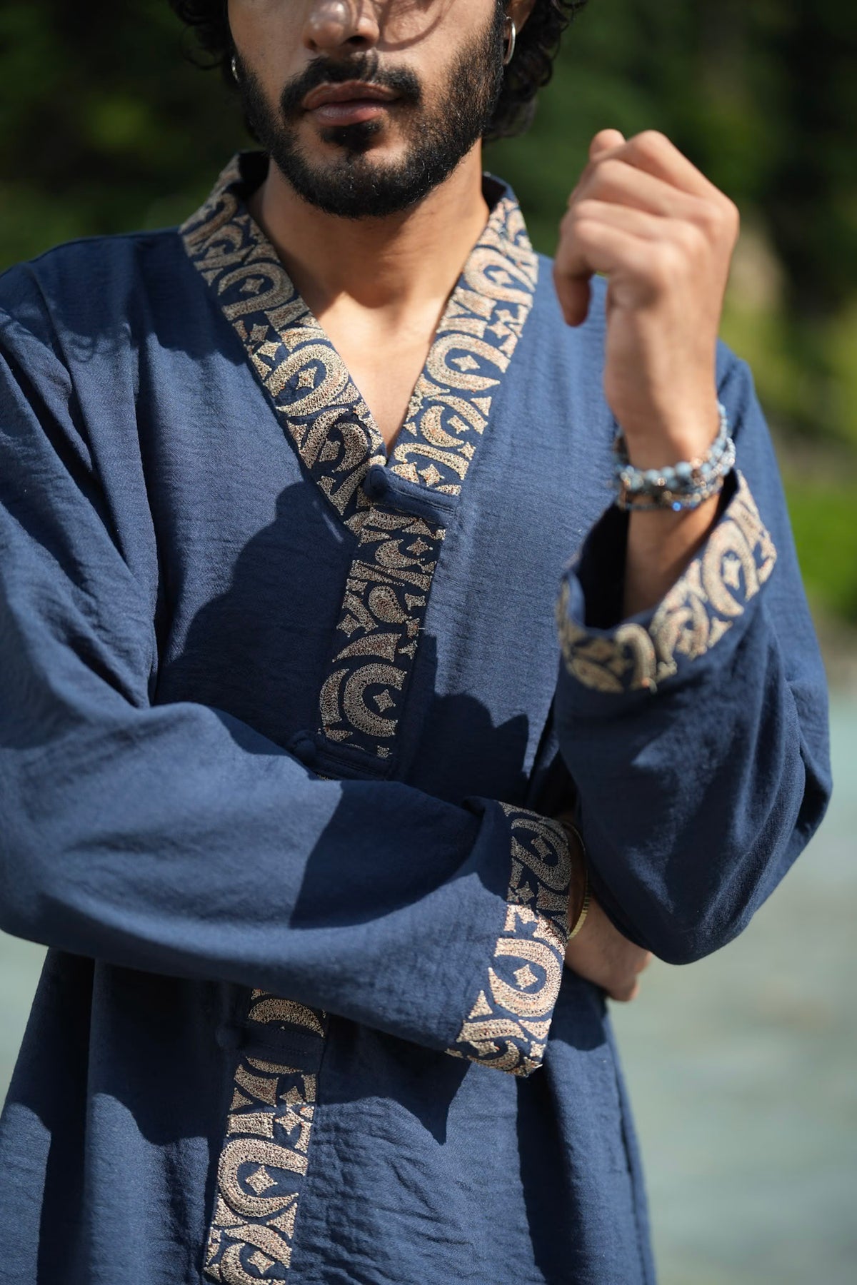 Blue Antique Color Tilla Embroidered Shirt and Pants