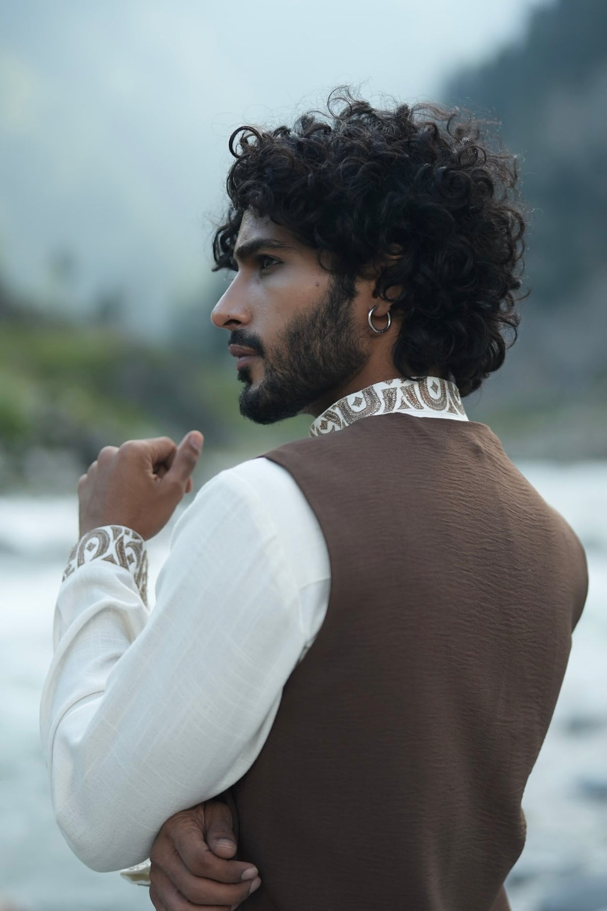 White Antique Colour Tilla Embroidered Kurta Salwar with Waist Coat