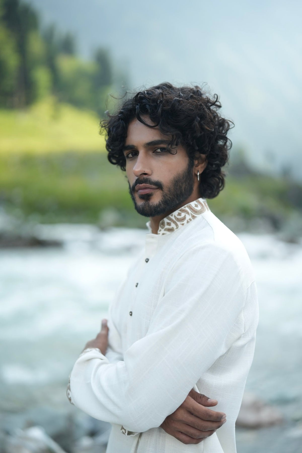 White Antique Colour Tilla Embroidered Kurta Salwar
