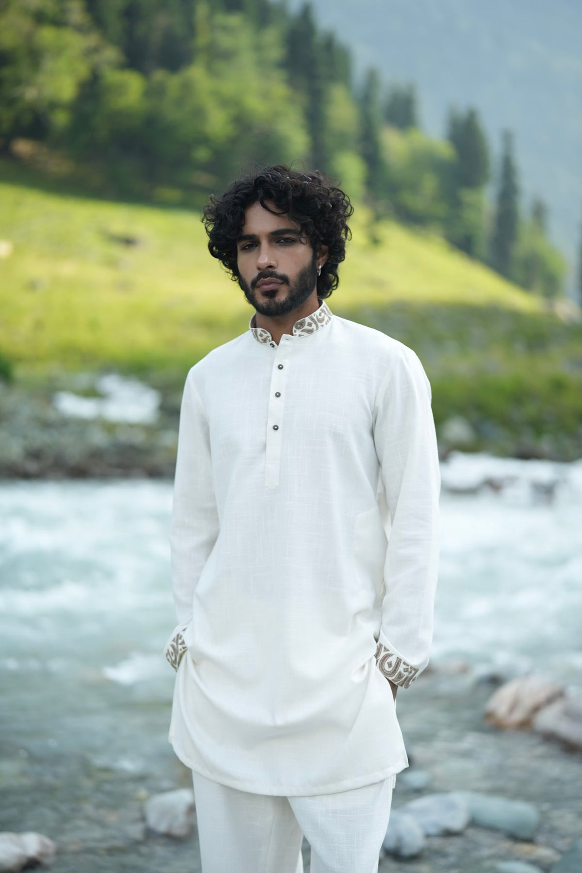 White Antique Colour Tilla Embroidered Kurta Salwar
