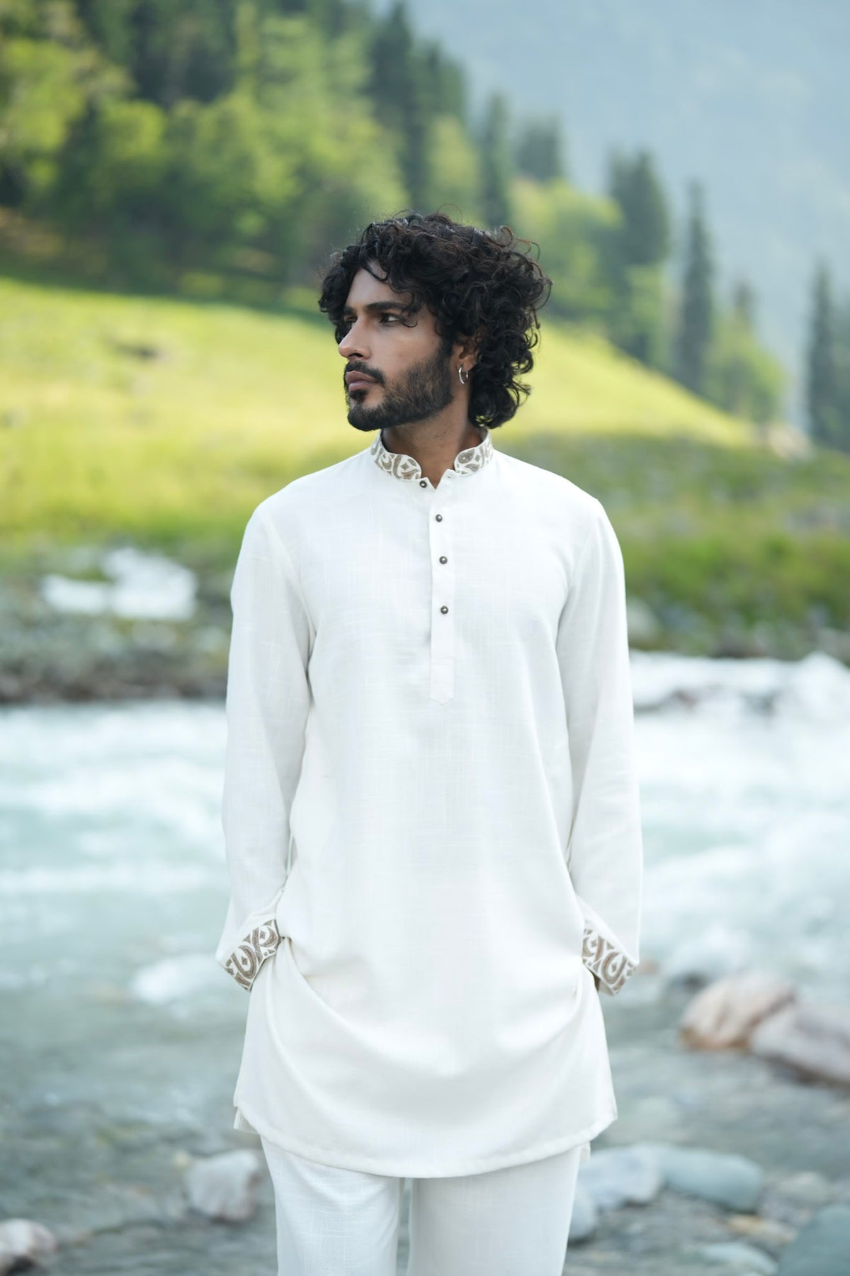 White Antique Colour Tilla Embroidered Kurta Salwar