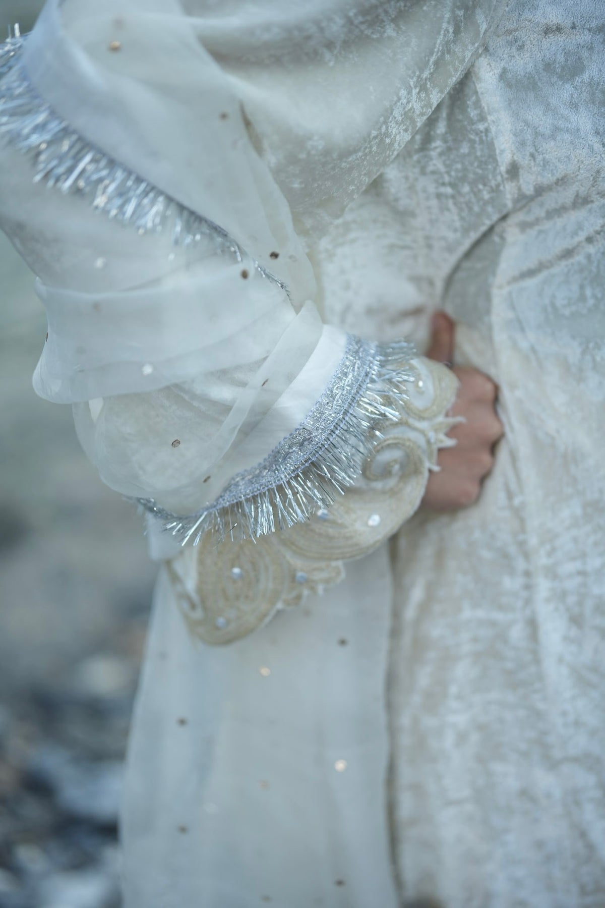 White Embroidered Round Pheran Farshi Salwar with Dupatta