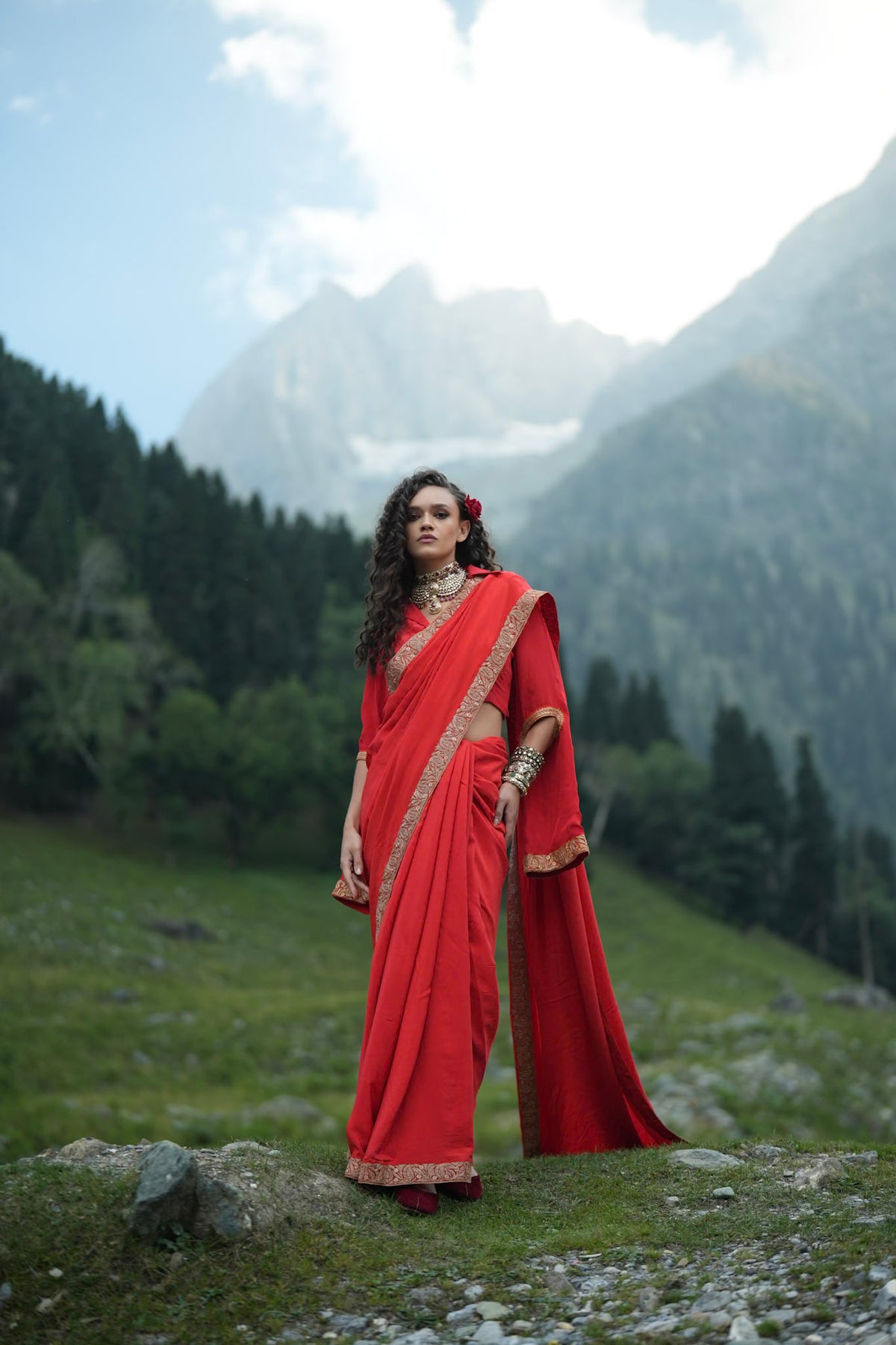 Red Embroidered Saree