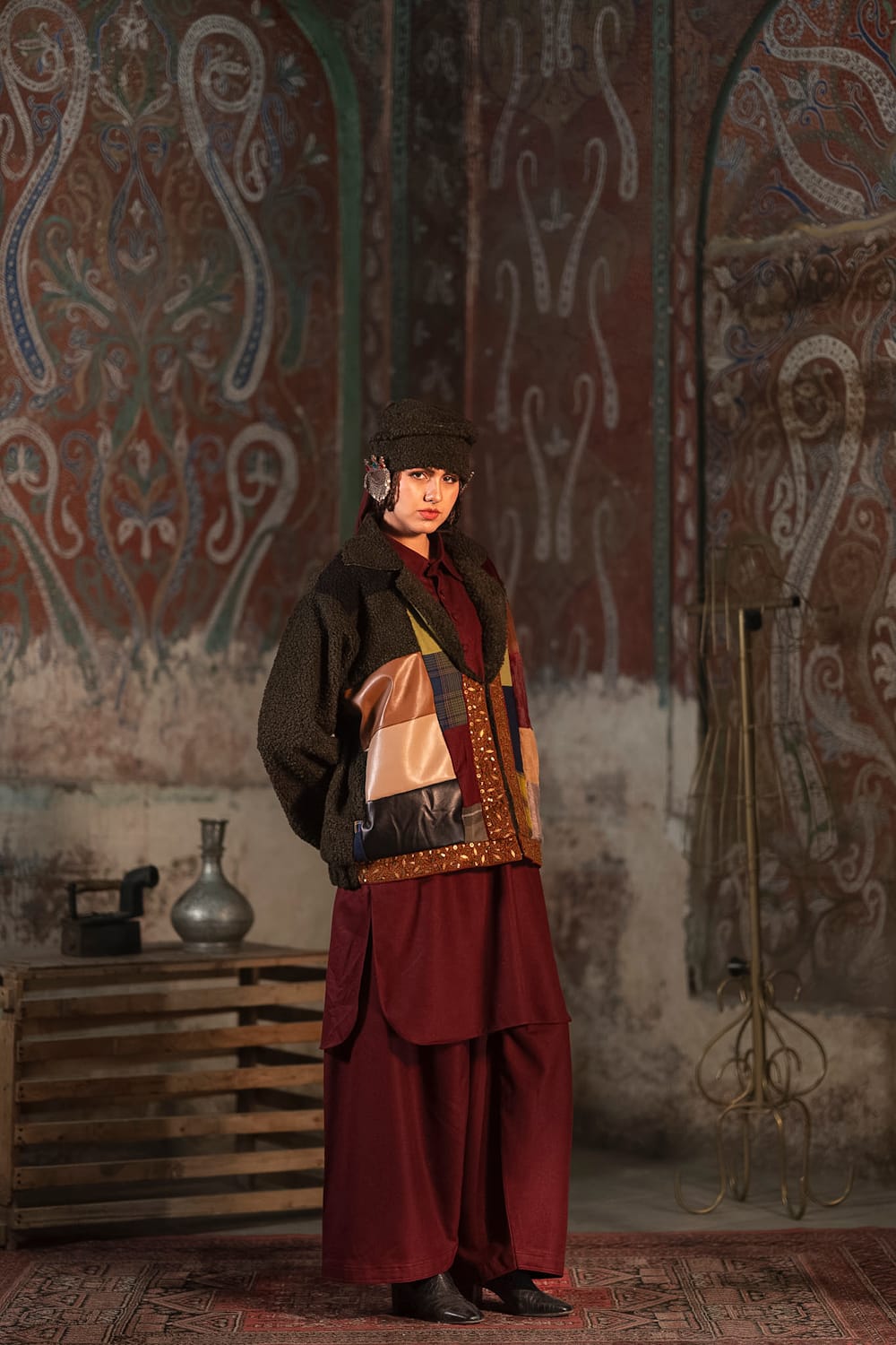 Maroon Kurta Farshi Salwar Rally Jacket