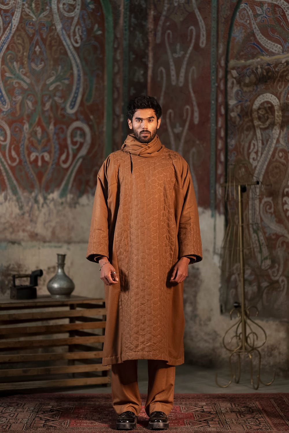 Amber Ember : Brown Ari Embroidered Pheran Pants