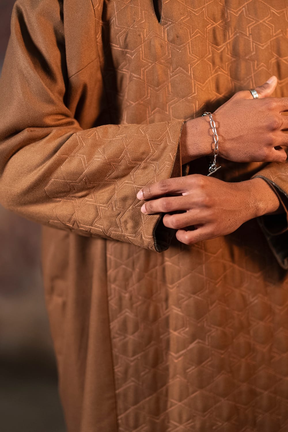 Amber Ember : Brown Ari Embroidered Pheran Pants