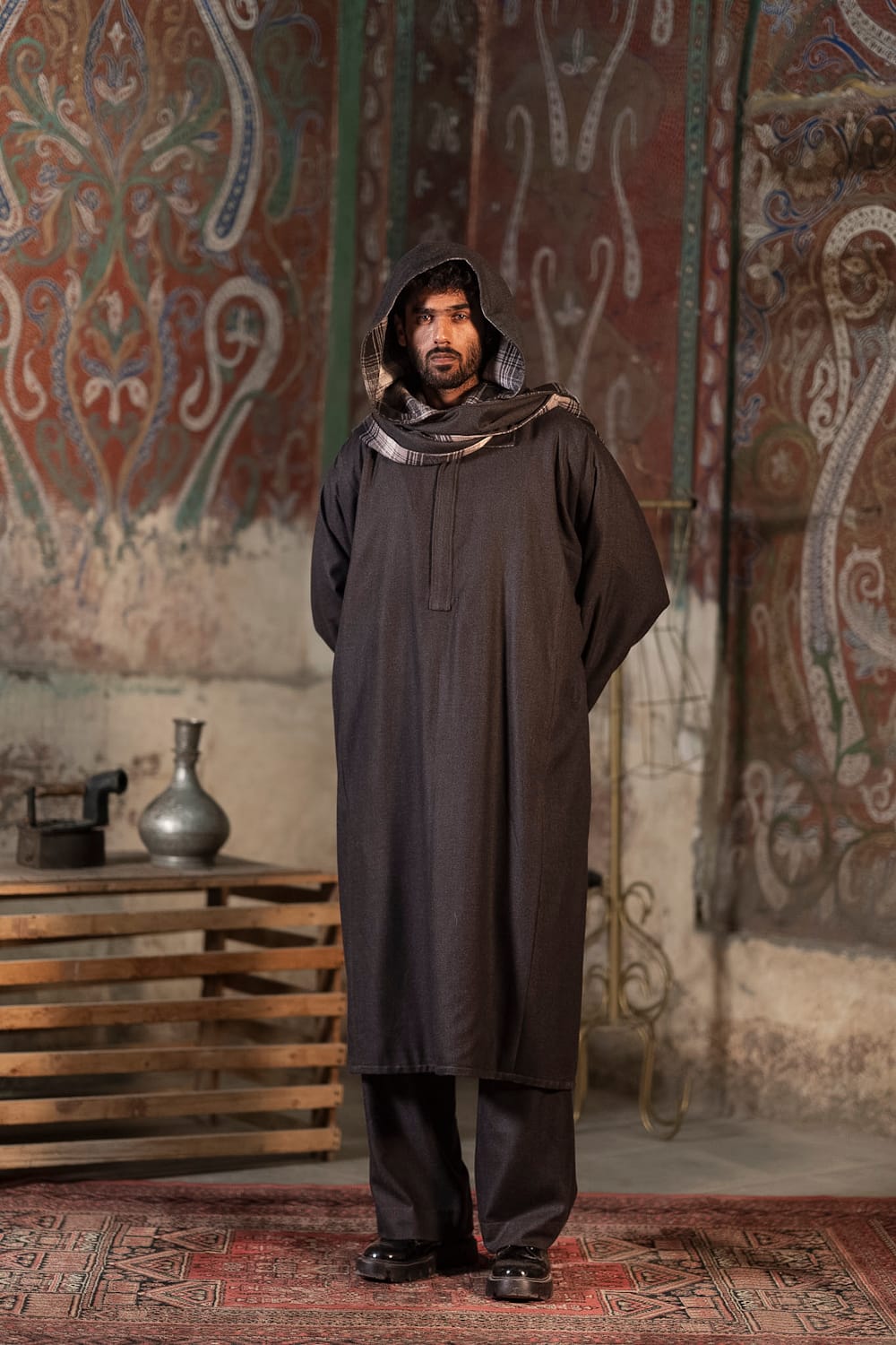 Grey Wool Pheran pants Cowl Cap