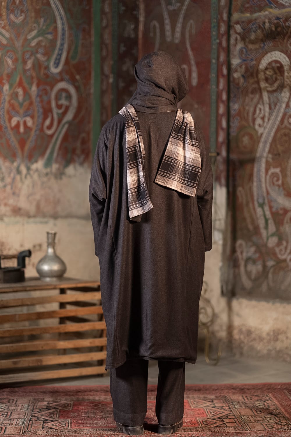 Grey Wool Pheran pants Cowl Cap