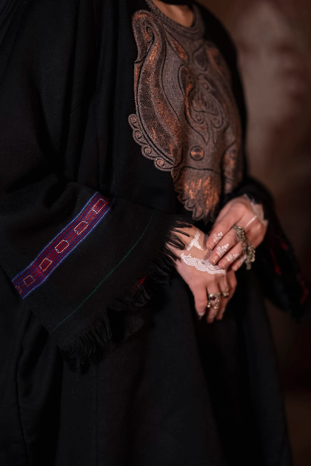 Black Tilla Embroidered Pheran Pants Stole
