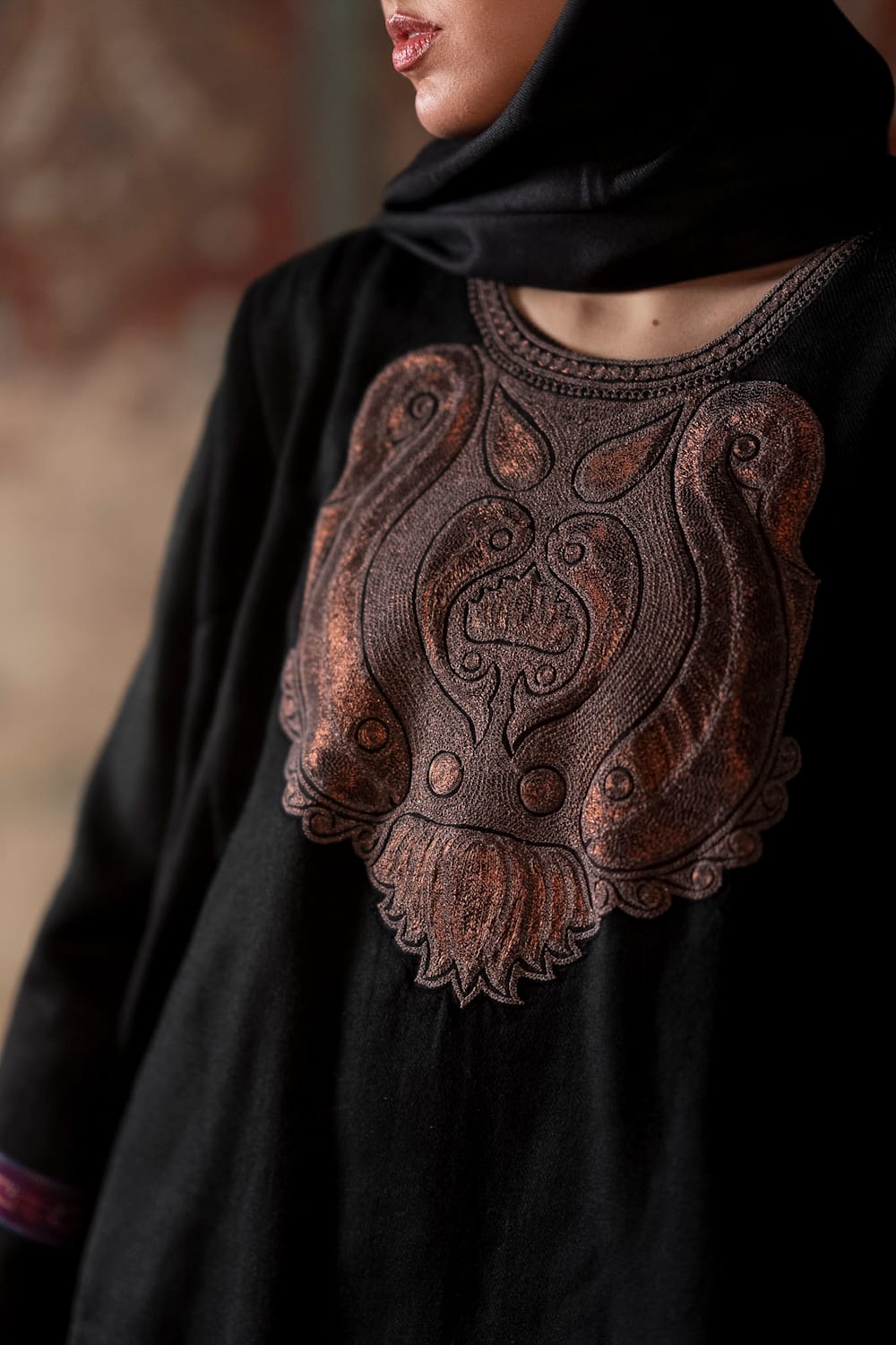 Black Tilla Embroidered Pheran Pants Stole