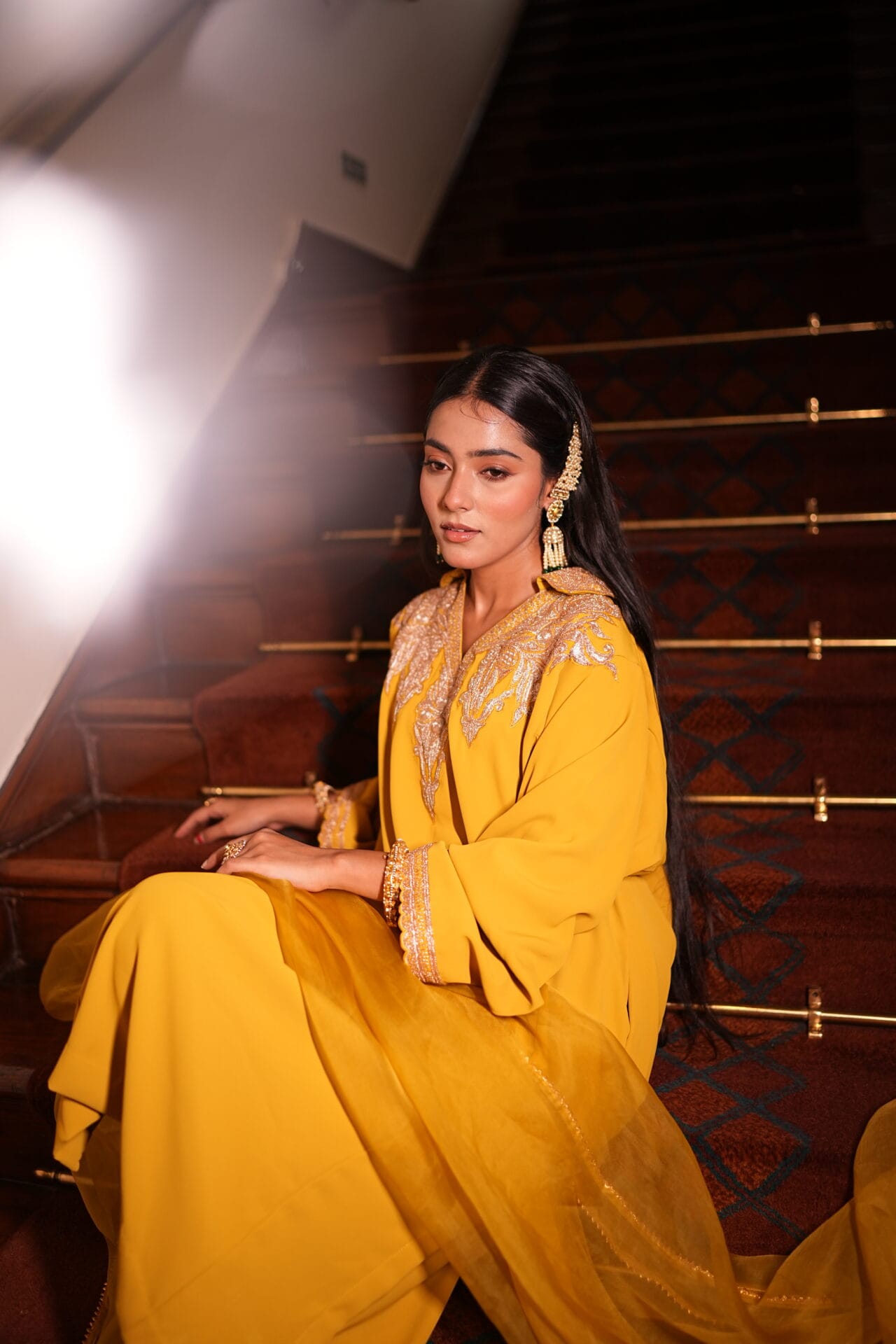 Mustard Tilla Embroidered Pheran Salwar Organza Dupatta