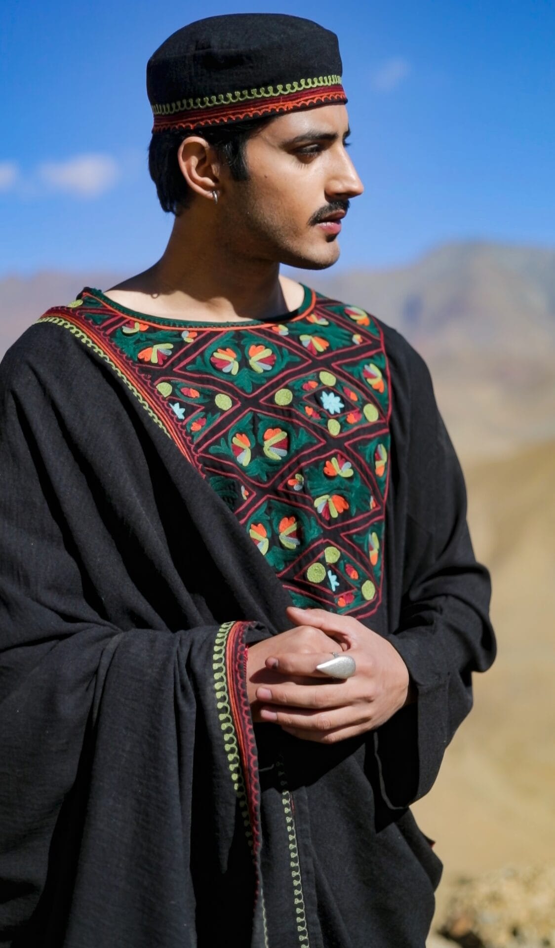 Black Ari Embroidered Pheran Palazzo with Shawl