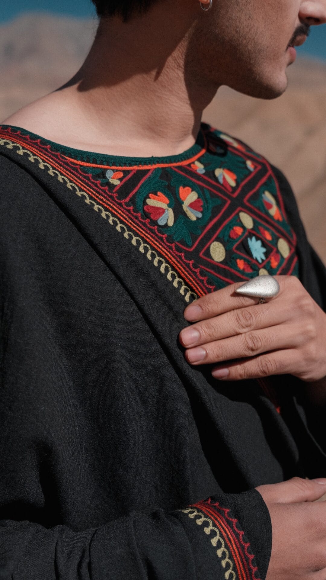 Black Ari Embroidered Pheran Palazzo with Shawl