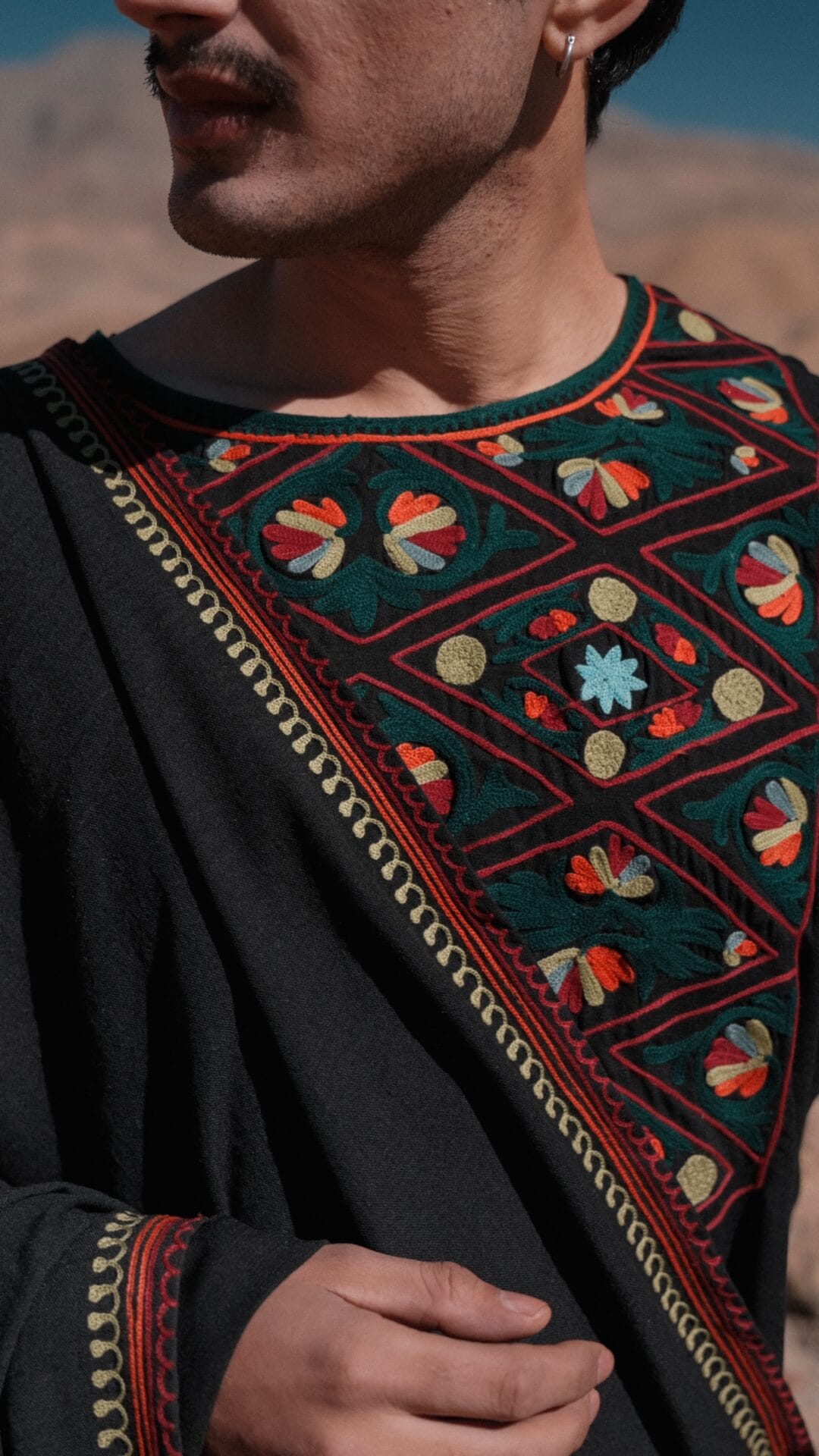 Black Ari Embroidered Pheran Palazzo with Shawl