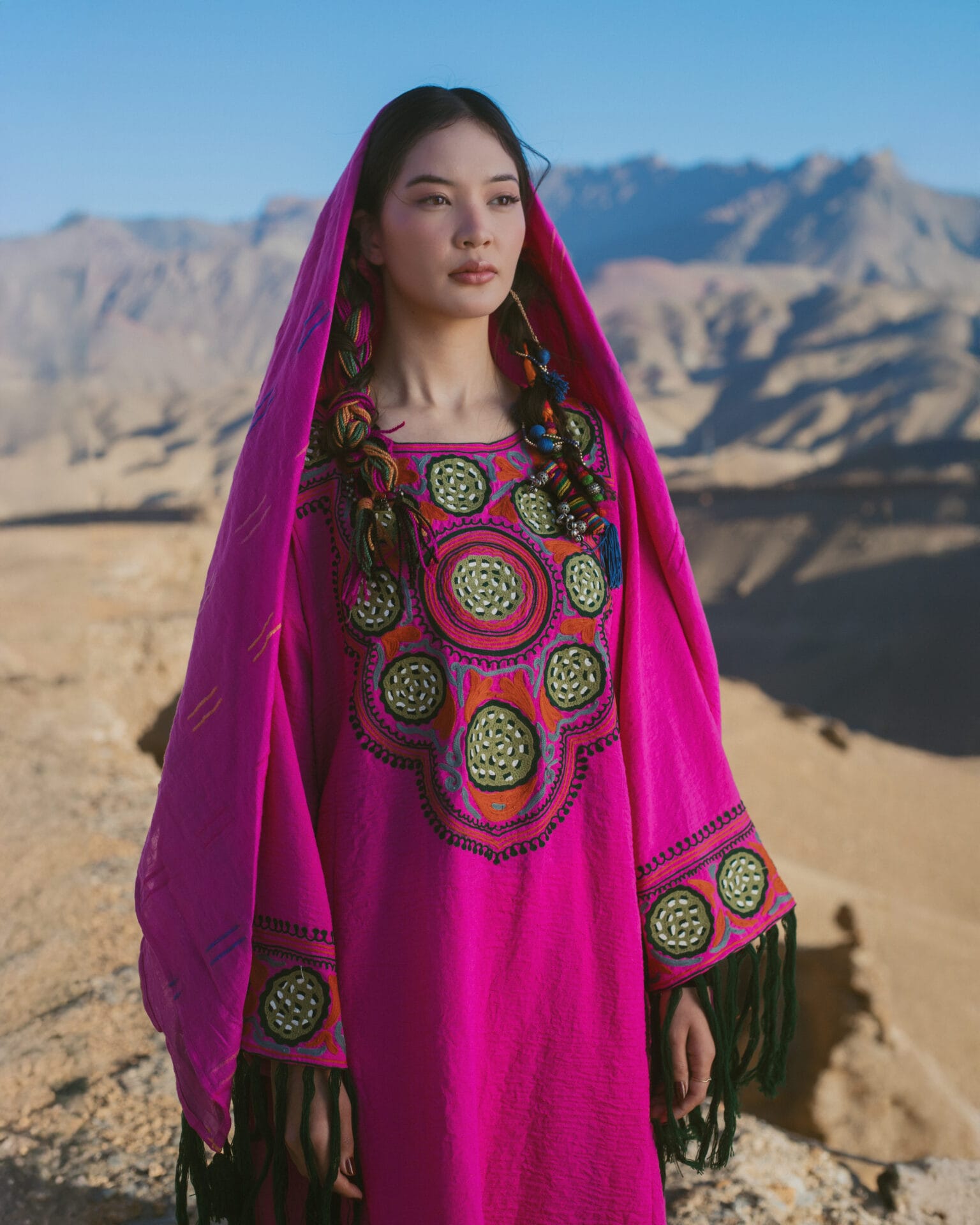 Hot Pink Ari Embroidered Round Pheran Salwar Scarf