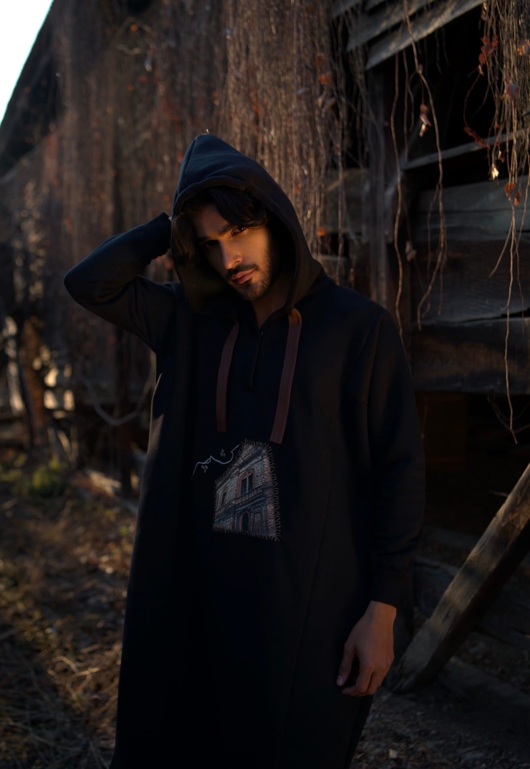 Downtown Graphic Printed Black Pheran And Pants