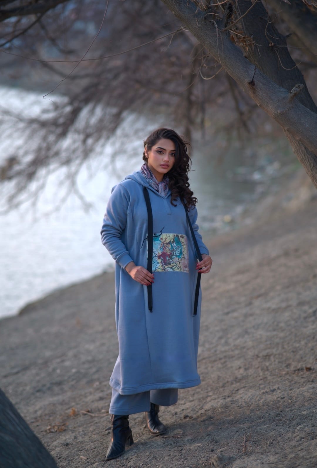 Kashmir Graphic Printed Blue Pheran And Pants