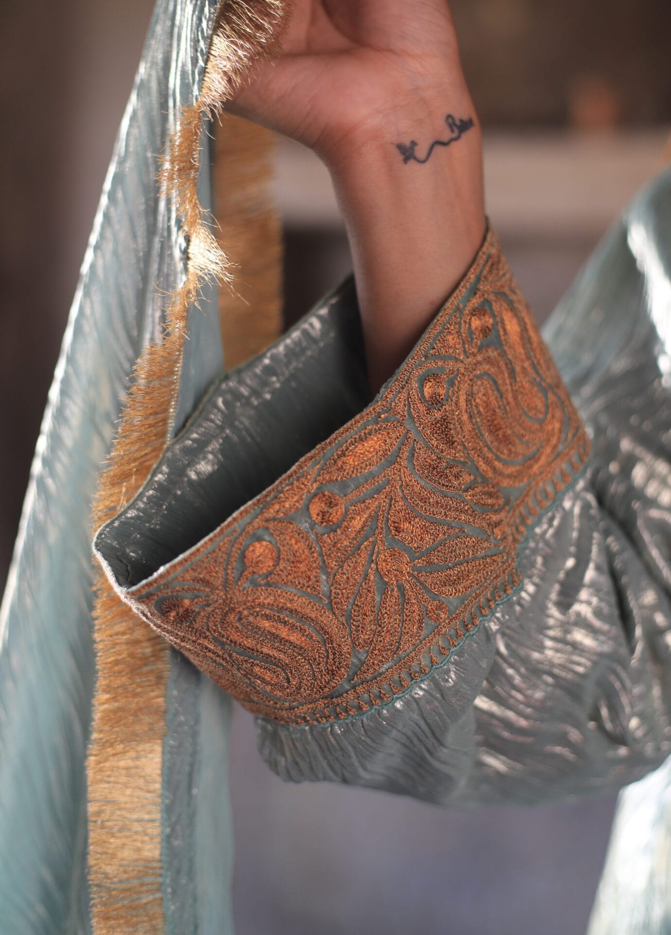 Sage Green Shimmer Tilla Embroidered Pheran Salwar