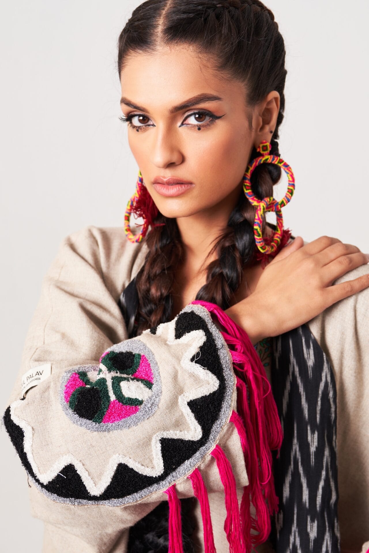 Beige Ari Embroidered Reversible Shrug