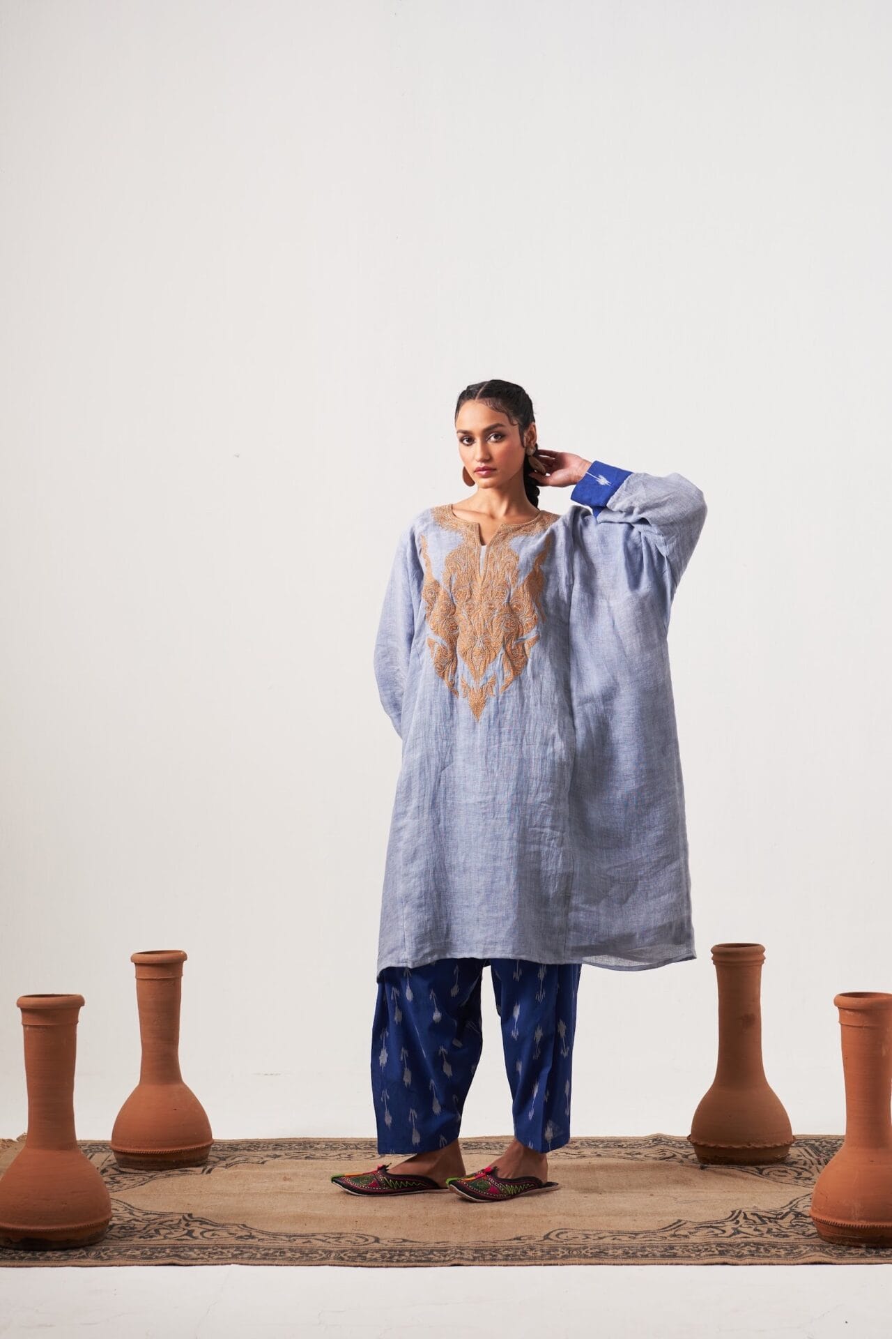 Blue Tilla Embroidered Reversible Pheran Salwar