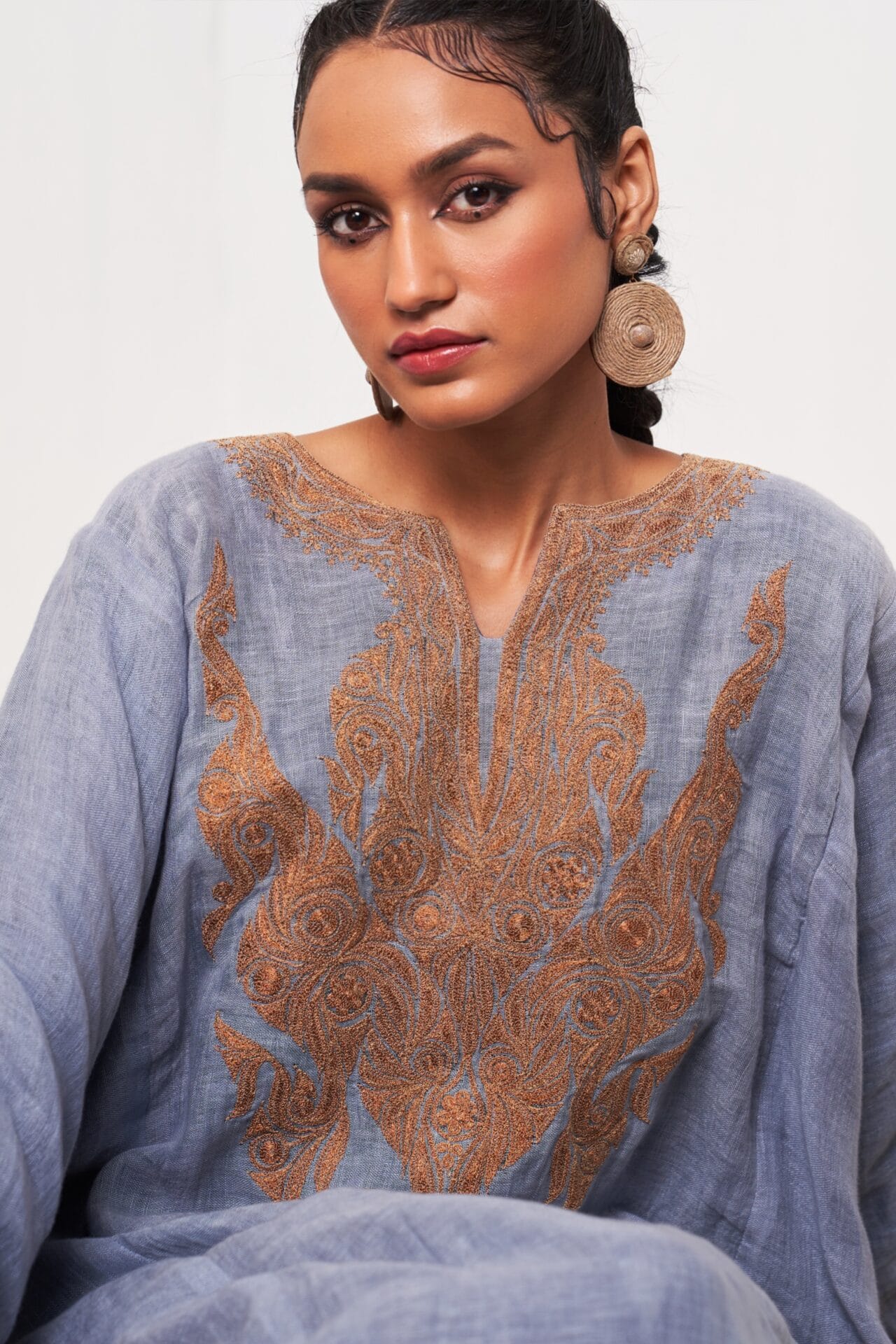 Blue Tilla Embroidered Reversible Pheran Salwar