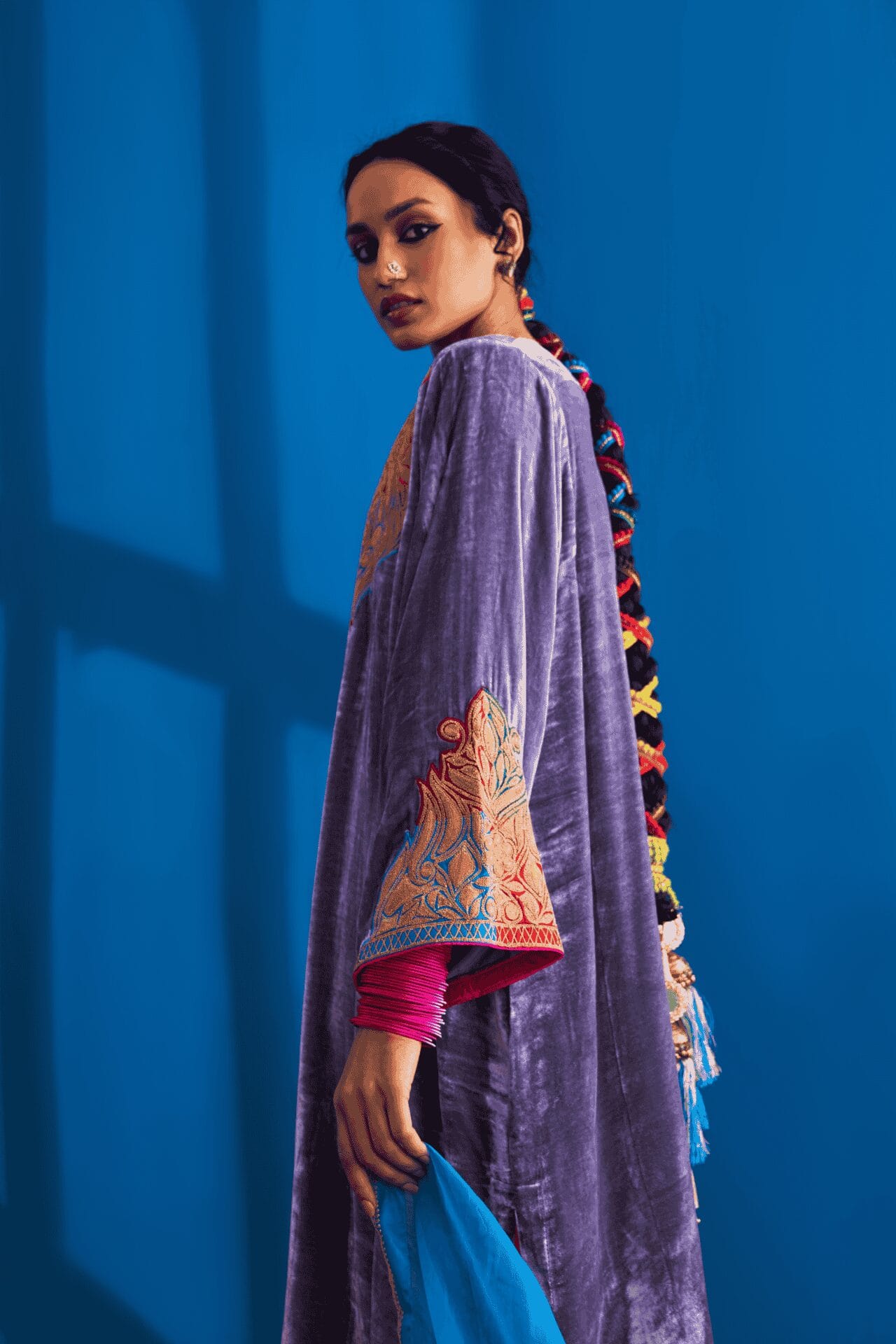 Lilac and Pink Tilla Embroidered Pheran Pants Organza Dupatta