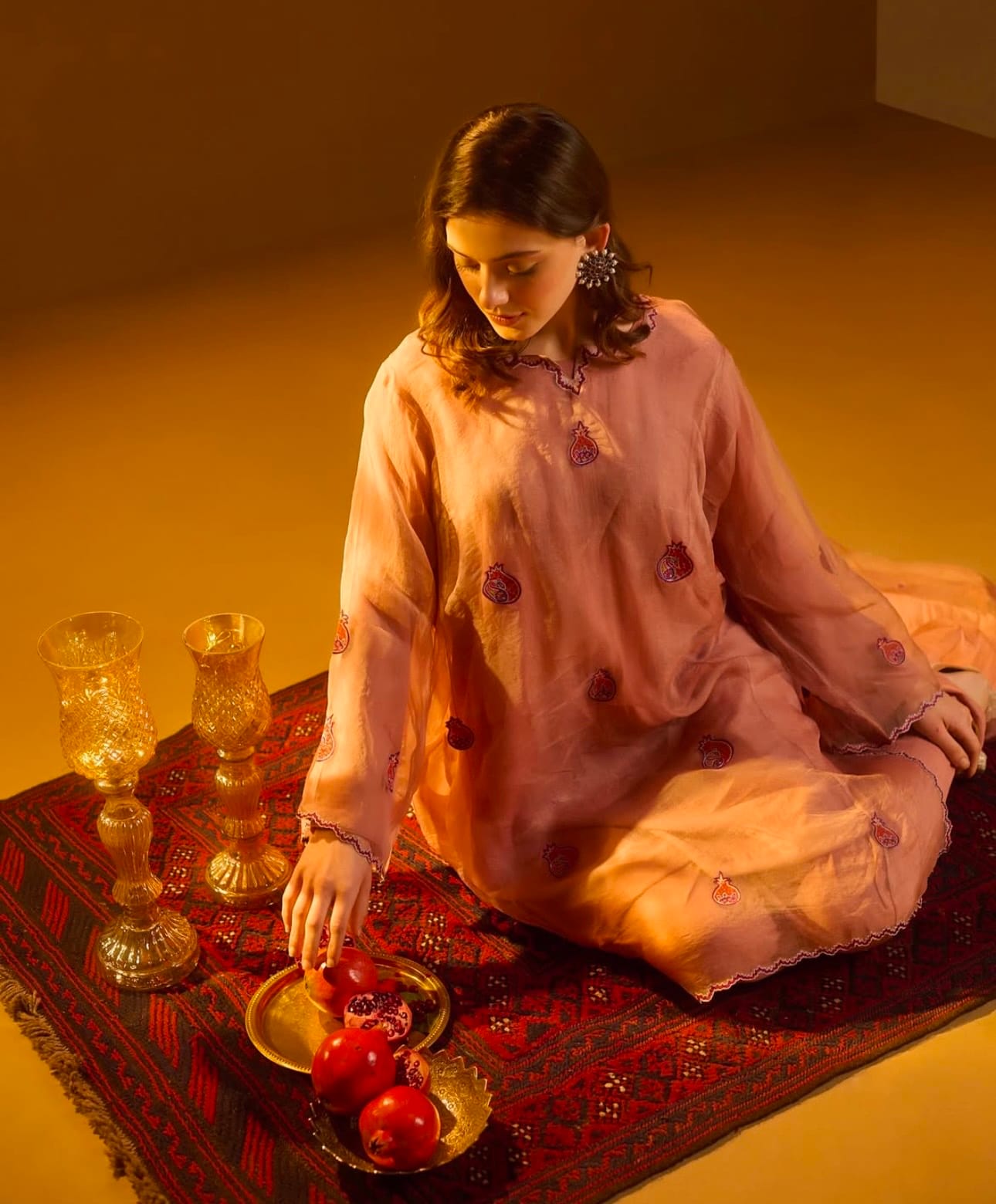 Light Blush Thread Embroidered Organza Pheran Salwar Dupatta