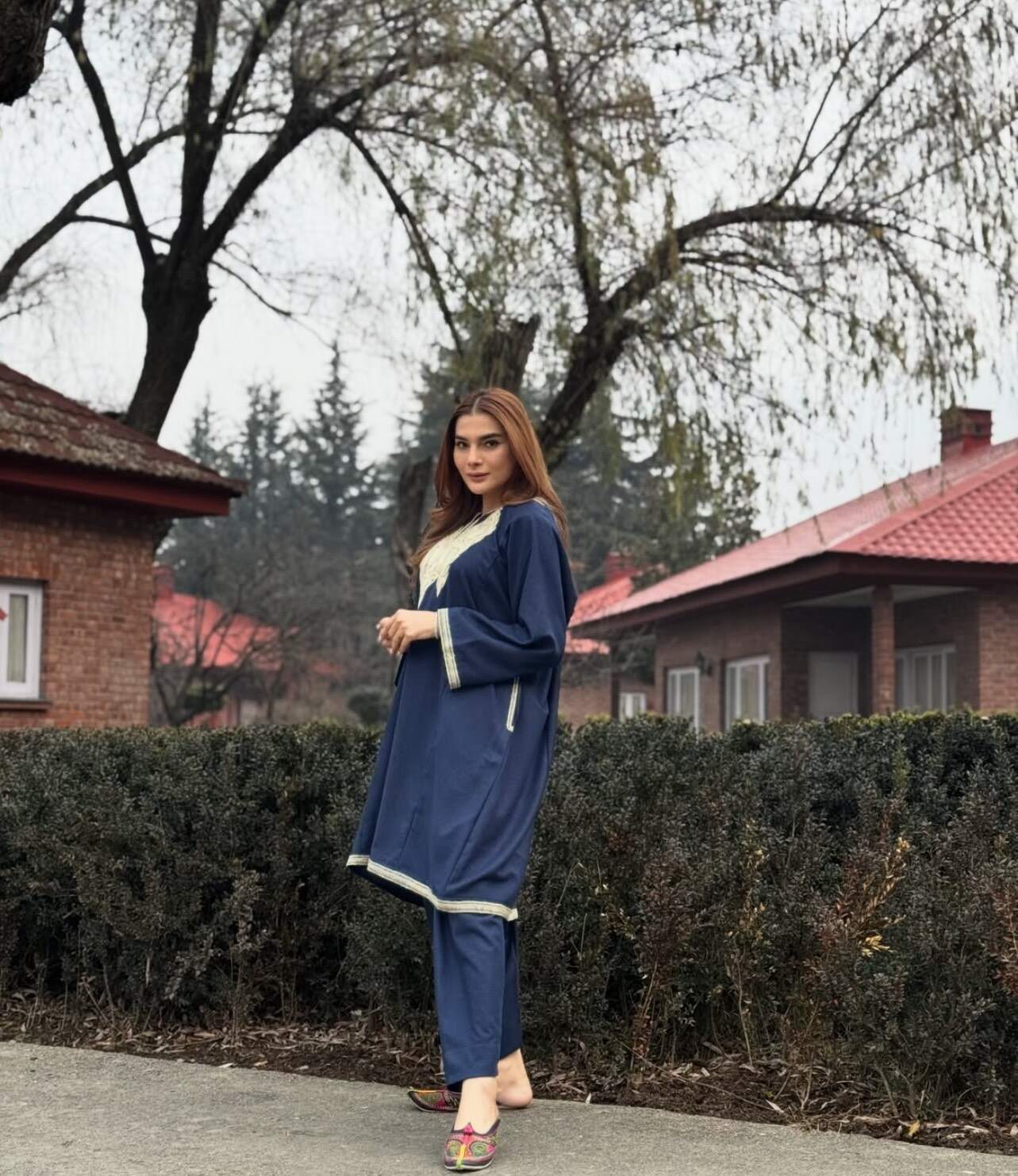 Blue Tilla Embroidered Round Pheran Salwar