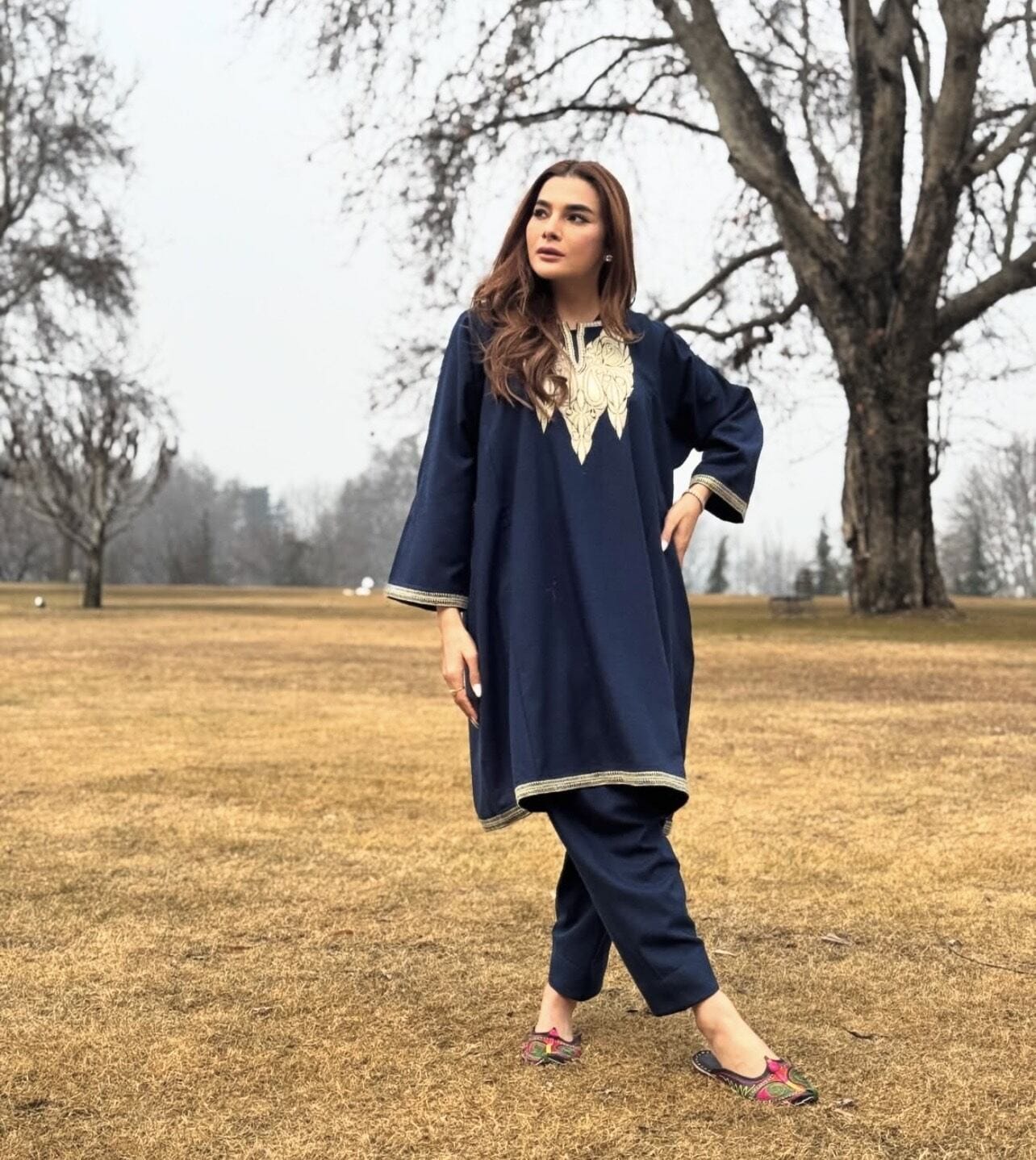 Blue Tilla Embroidered Round Pheran Salwar