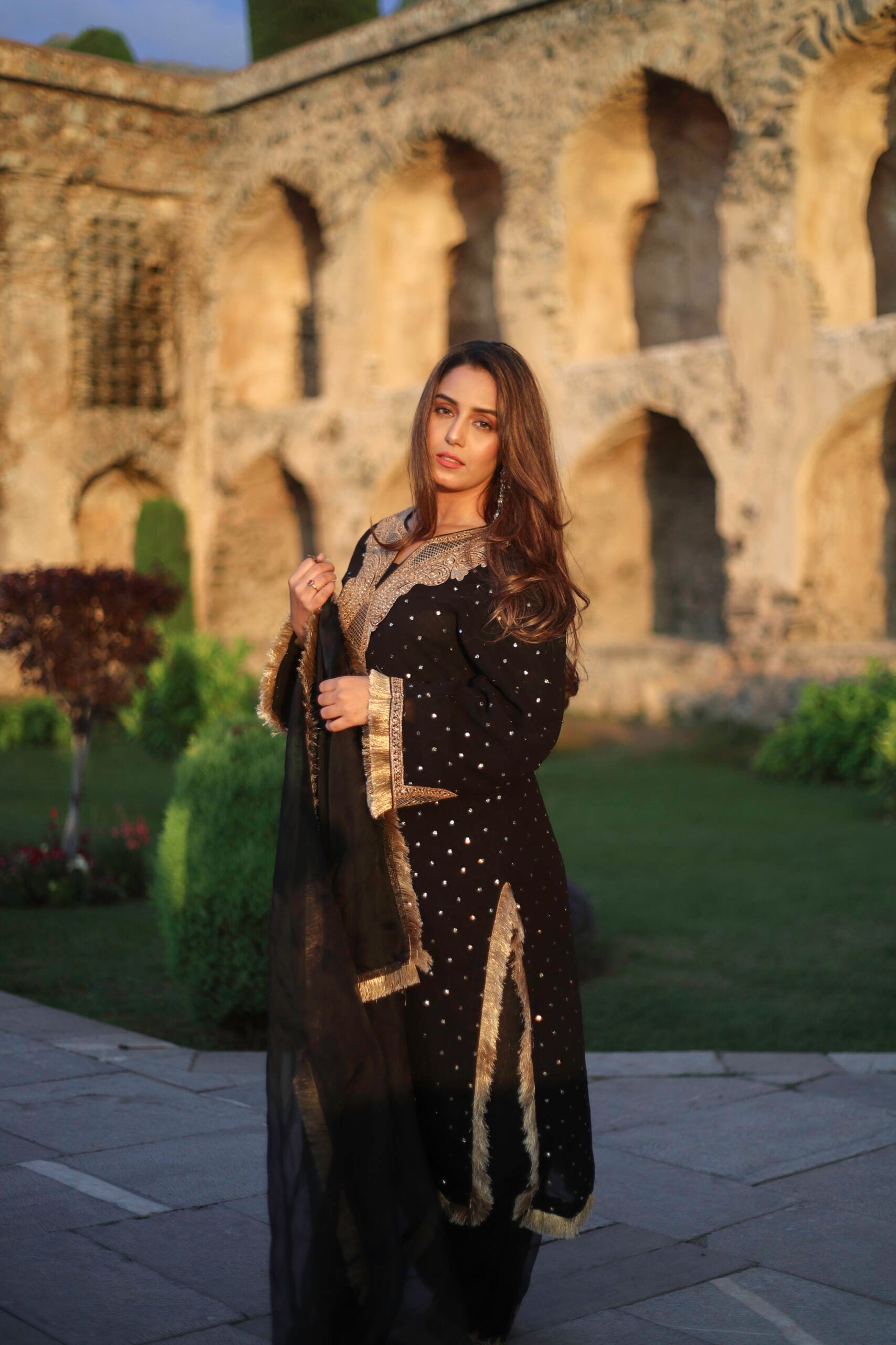 Shrishty Rode in Black Tilla Embroidered Kurta Salwar Organza Dupatta