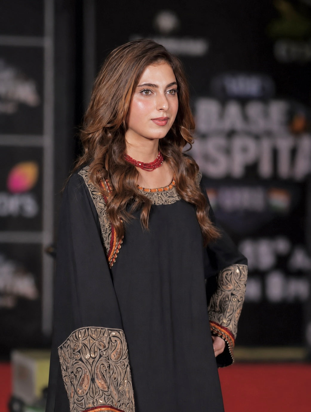 Farhana Bhat in Black Tilla and Hand Embroidered Longline Kurta Salwar Stole