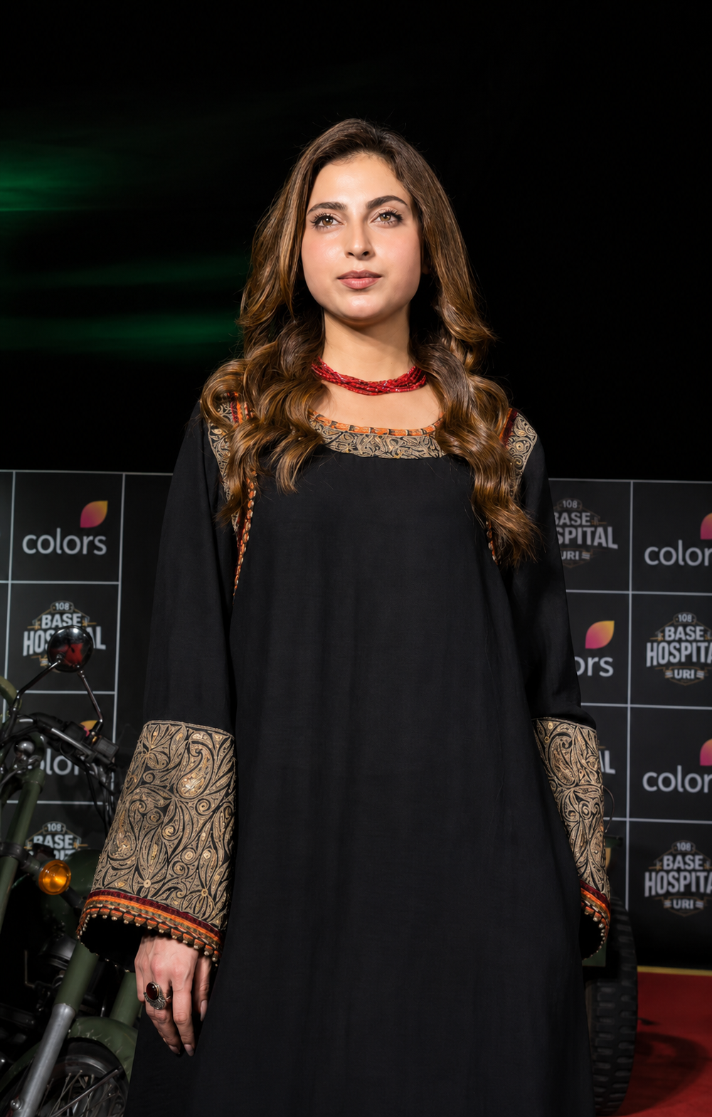 Farhana Bhat in Black Tilla and Hand Embroidered Longline Kurta Salwar Stole