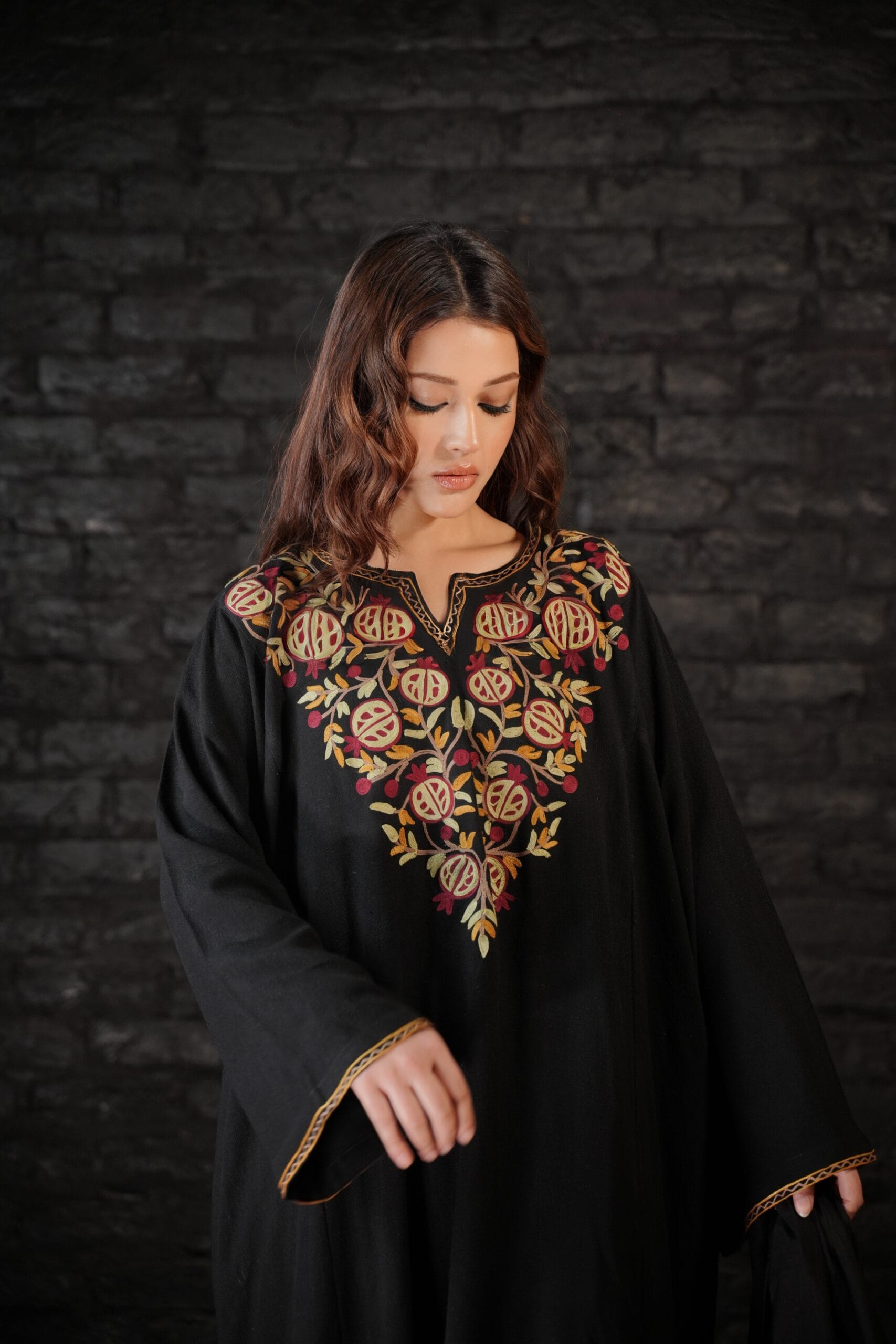 Black Ari Embroidered Pheran Salwar Dupatta