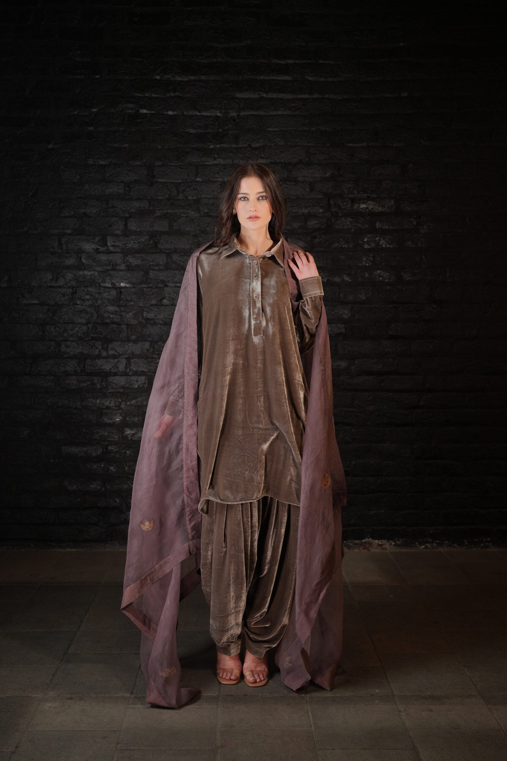 Mauve Khan Dress Tilla Embroidered Dupatta