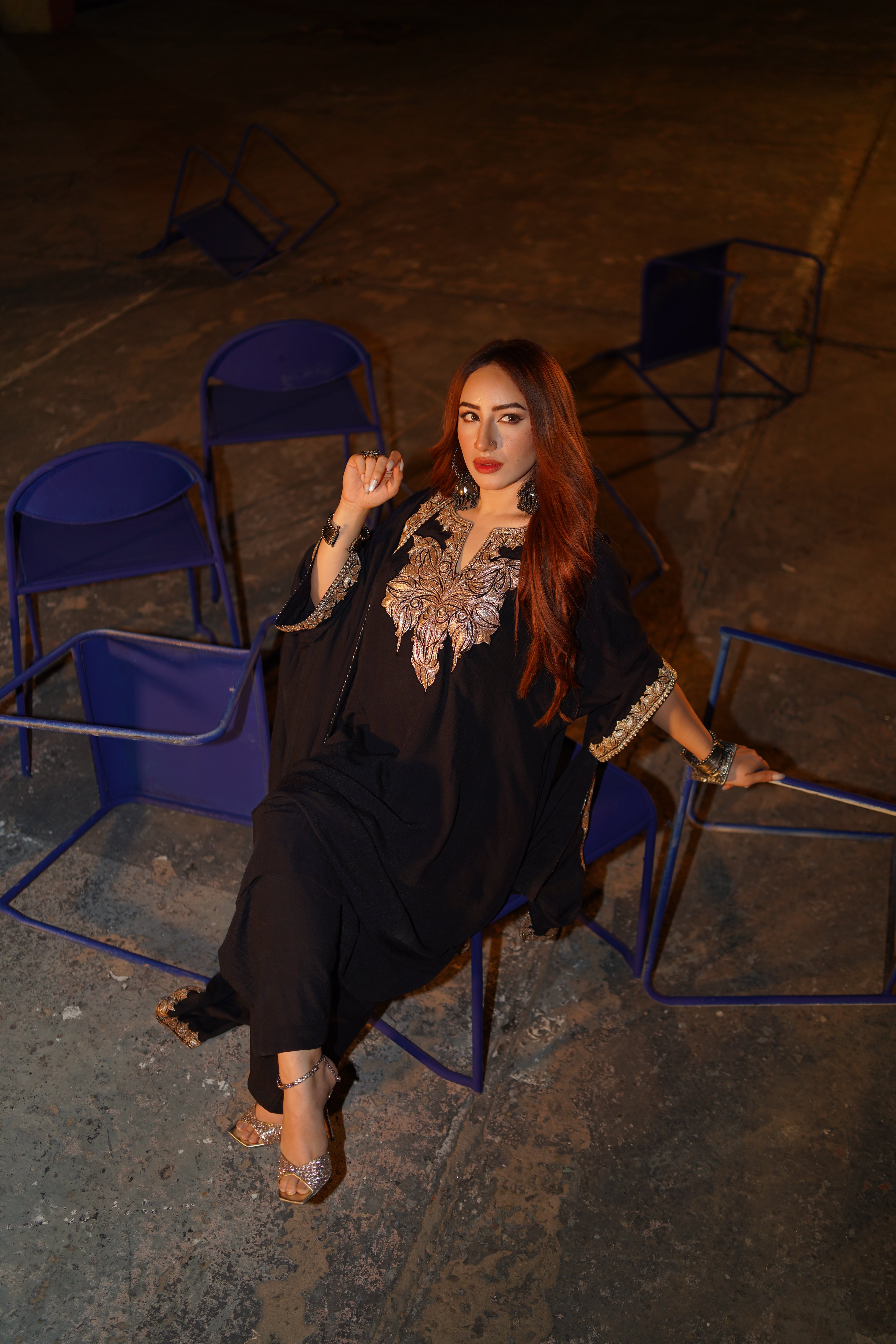 Black Tilla Embroidered Pheran Salwar with Dupatta